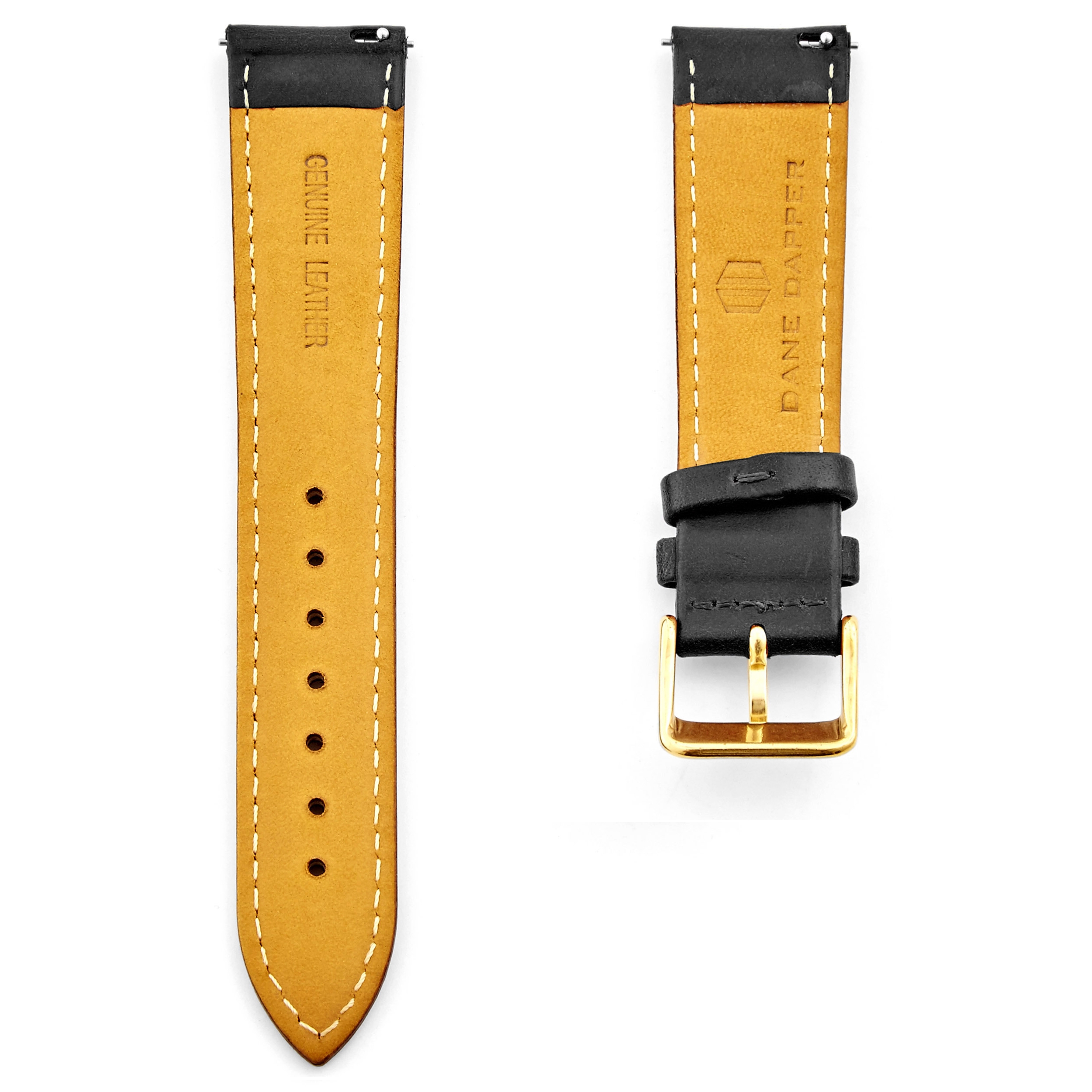 Vintage Black & Gold Leather Watch Strap - 3
