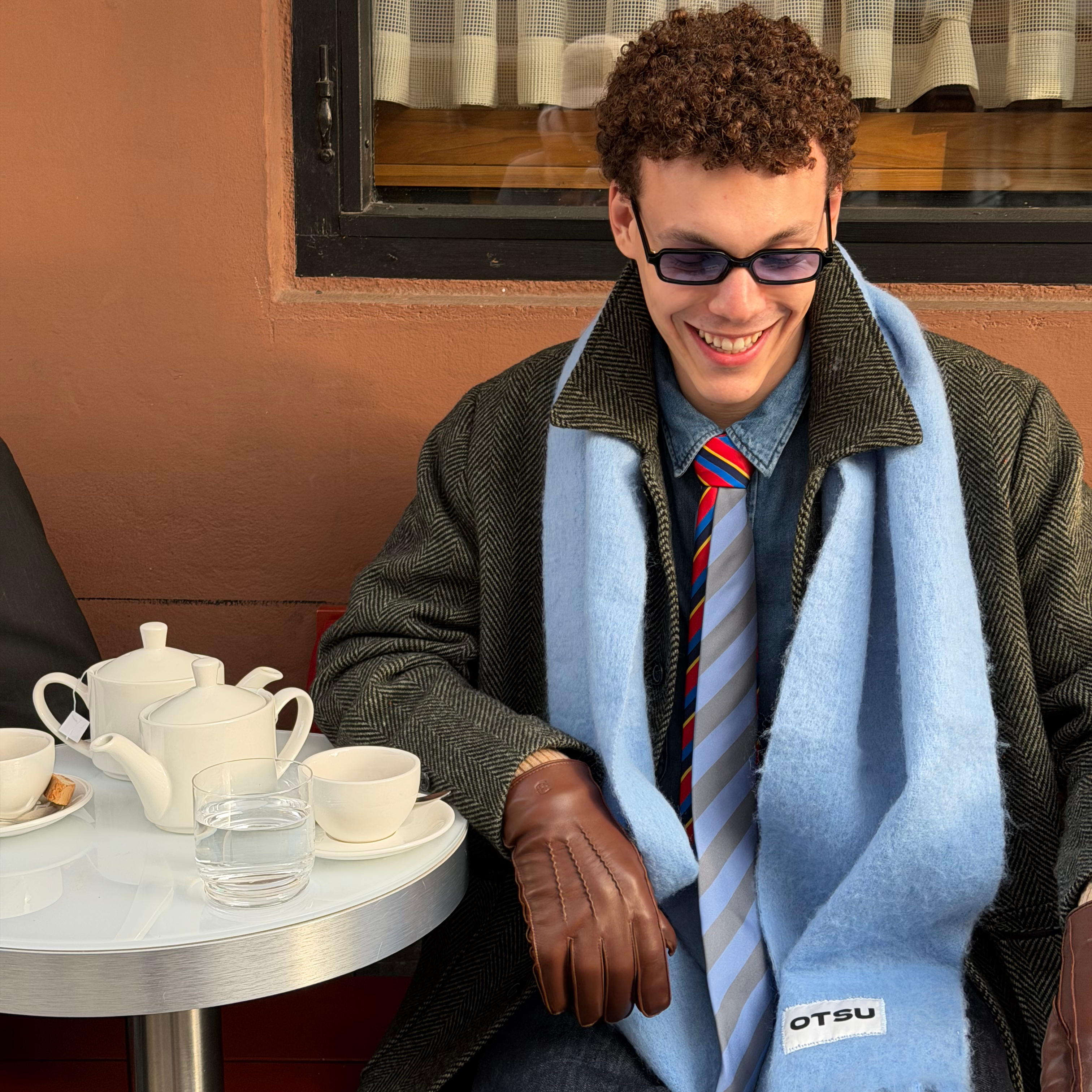 Nullus 26ss プチスカーフ Sleet | Bright Blue Fringed Brushed Wool Blend Scarf | In stock