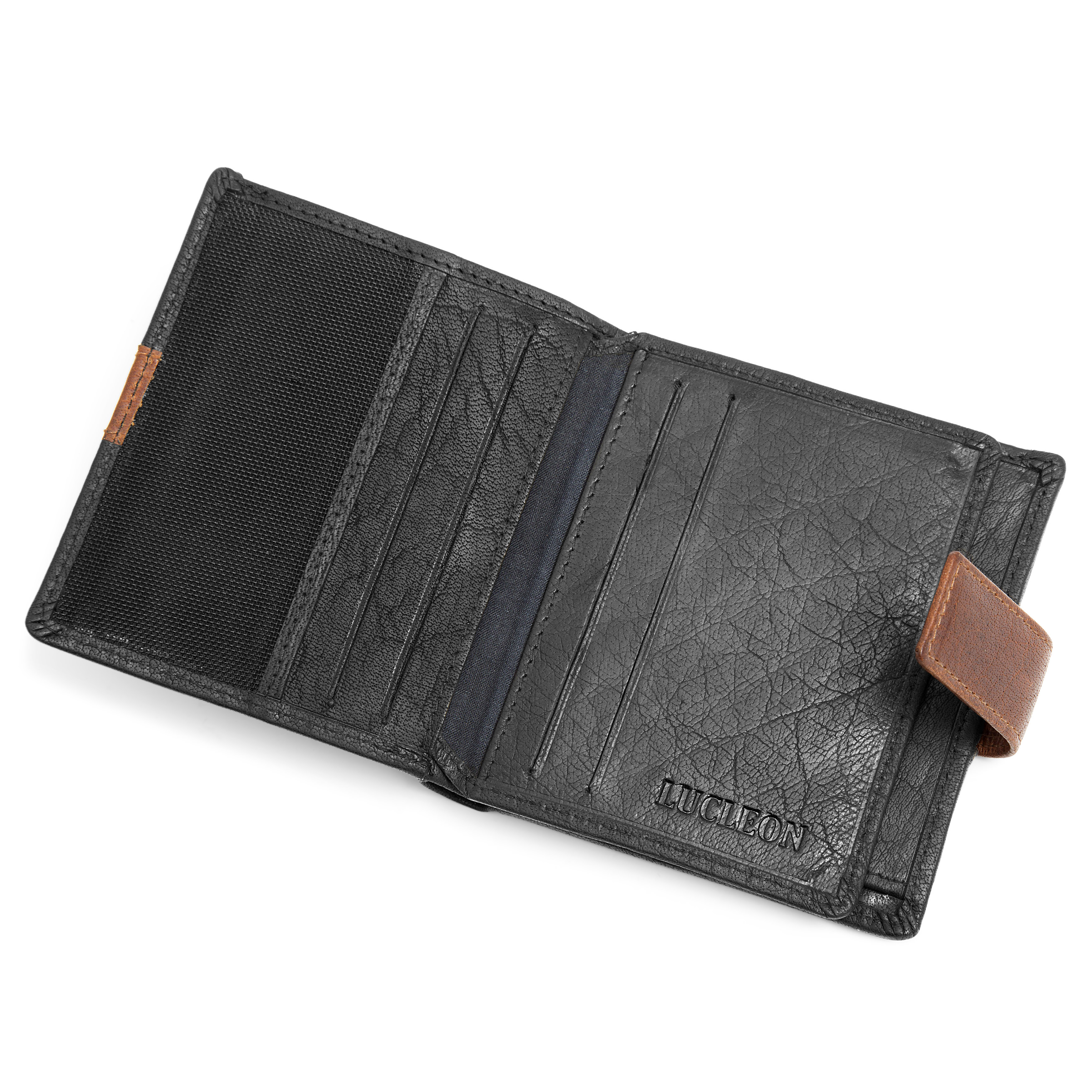 Portafoglio Montreal Verticale in pelle nera e marrone chiaro con schermatura RFID - 7