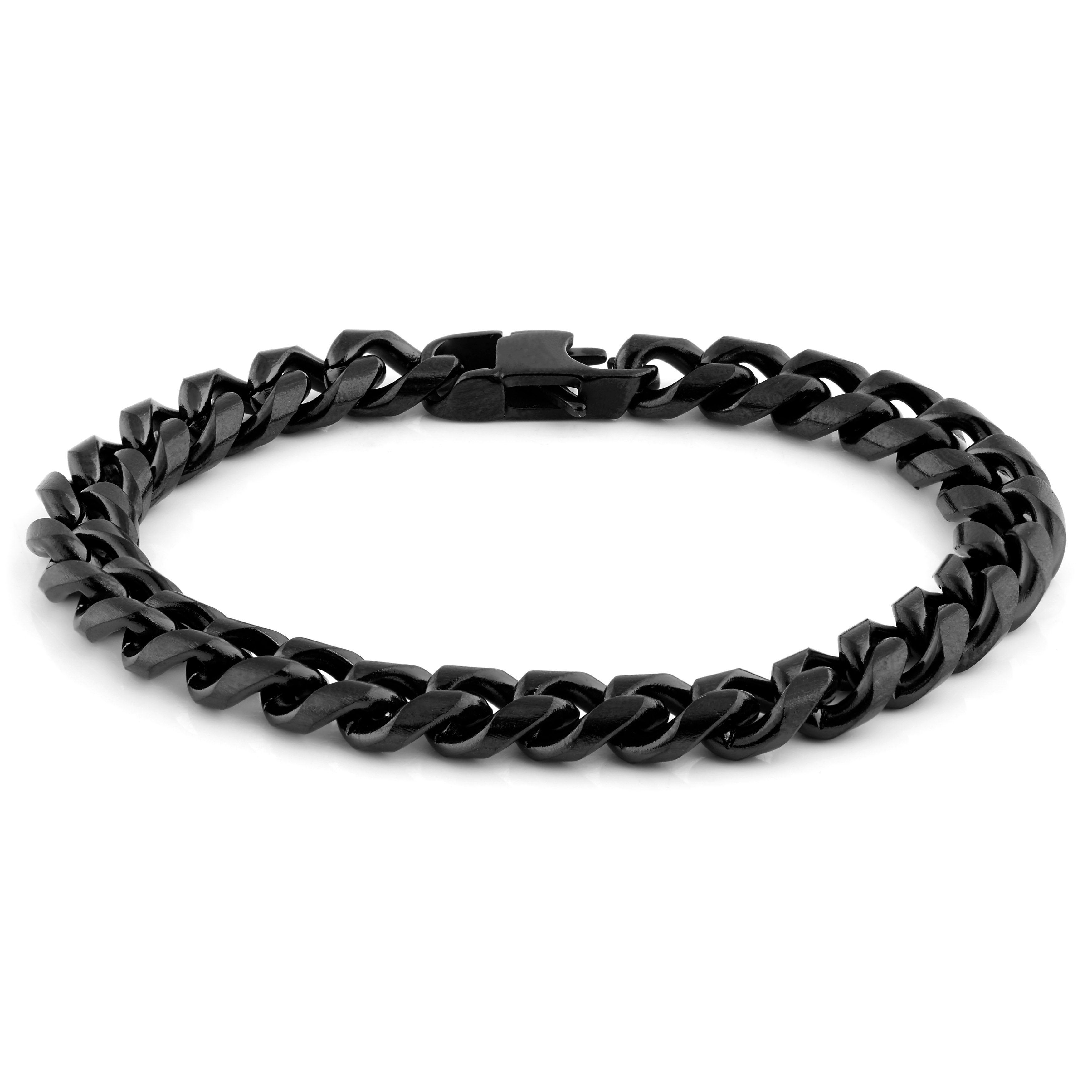 Men's leather bracelet with metal cables and magnetic steel biker clasp