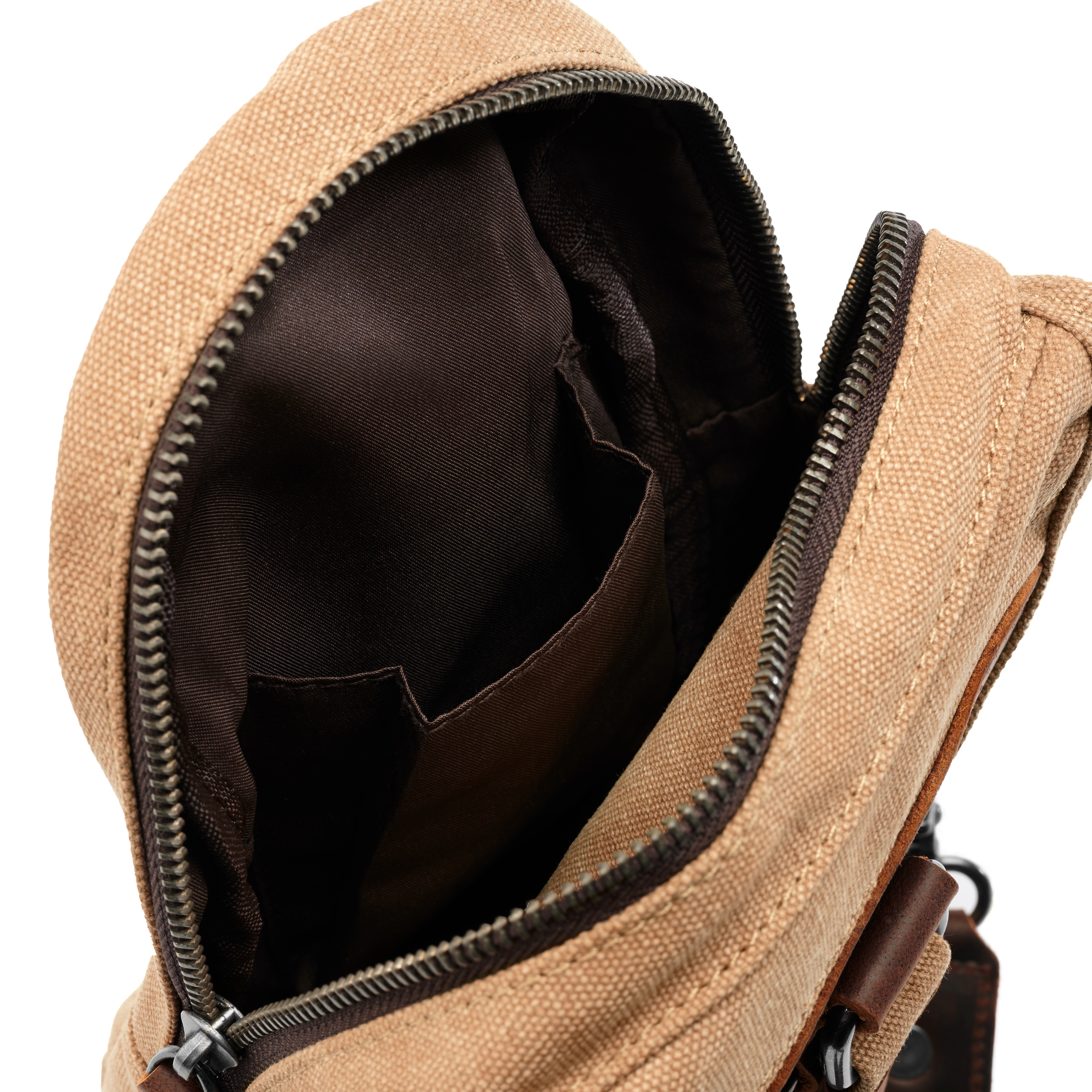  Sac en bandoulière en toile beige et cuir marron - 8