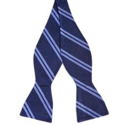 Pastel Blue Twin Stripe Navy Silk Self-Tie Bow Tie