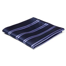 Pastel Blue Twin Stripe Navy Silk Pocket Square