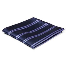 Pañuelo de seda en azul marino con raya dobles en azul claro