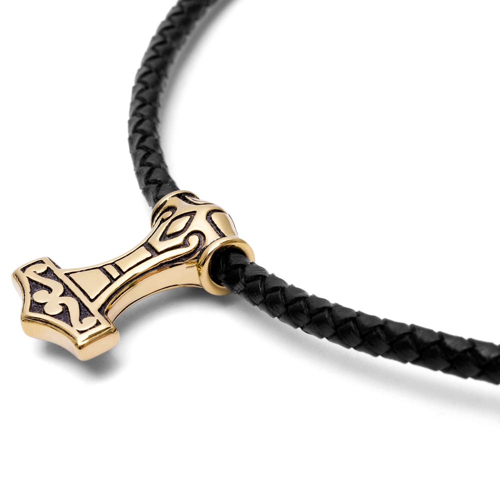 hover: Double Sided Triquetra Black Leather Necklace hover: Double Sided Triquetra Black Leather Necklace