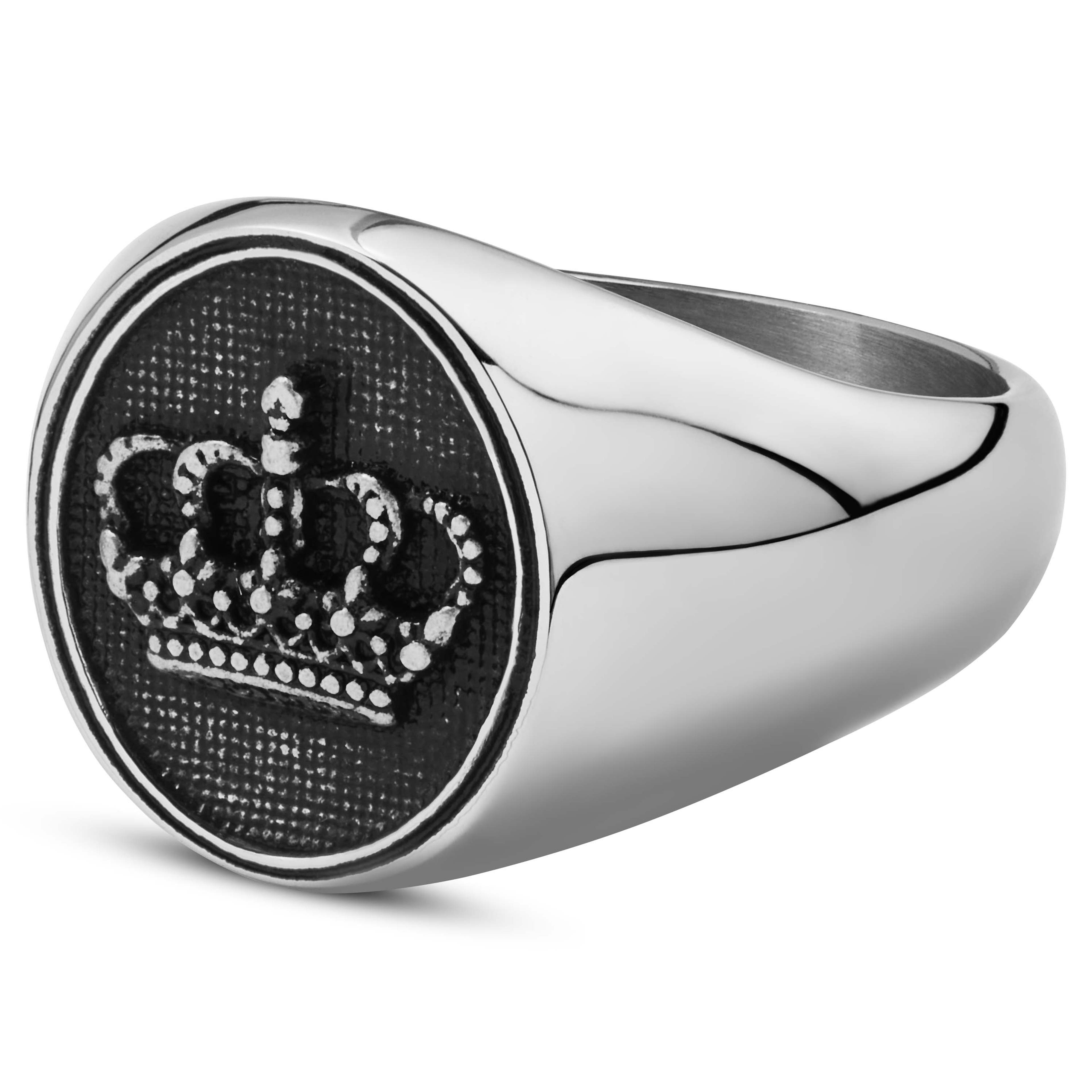 Vasilios | Silver-Tone Stainless Steel With Silver-Tone Crown Signet Ring