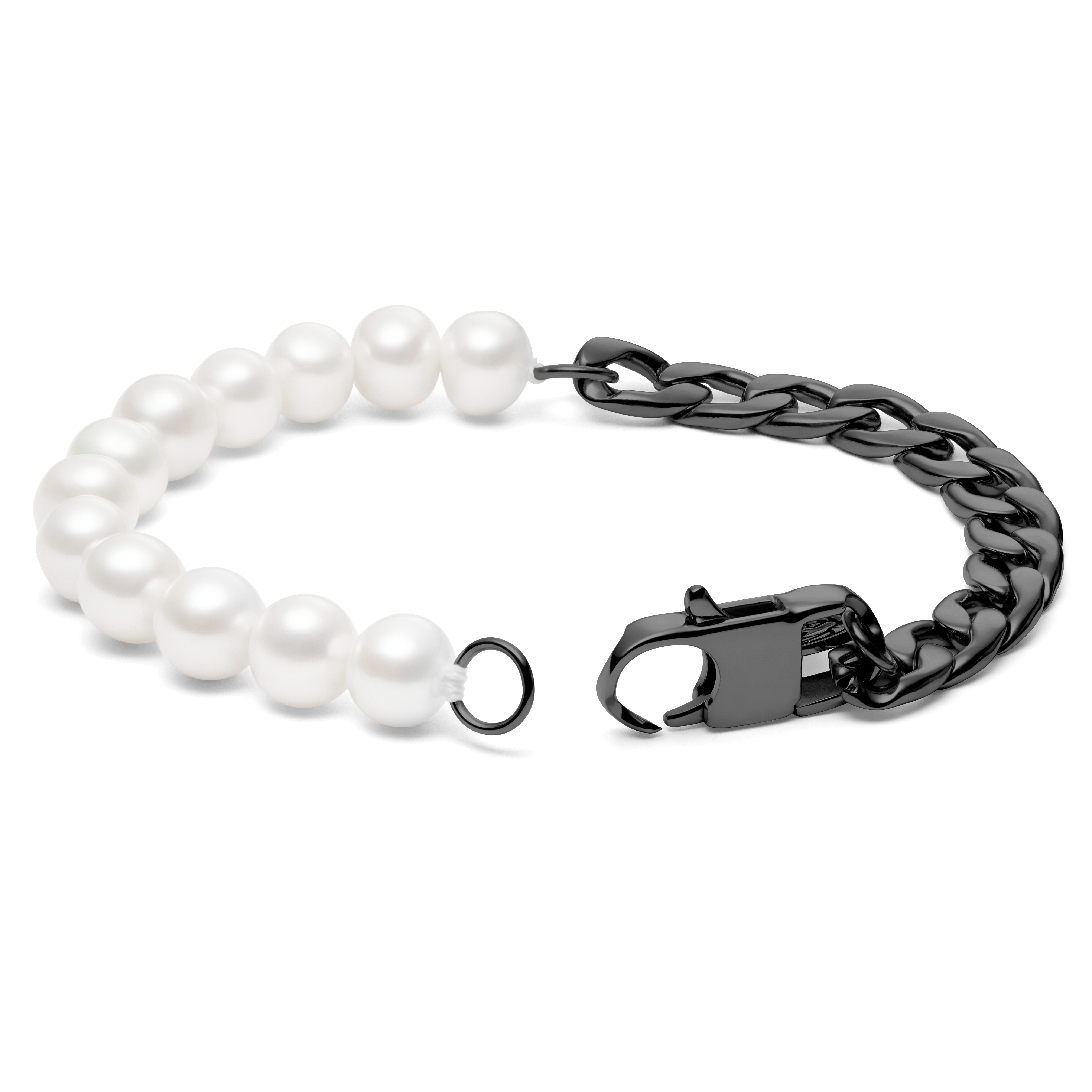 Chad Amager Gunmetal Curb Chain & Pearl Bracelet - 2