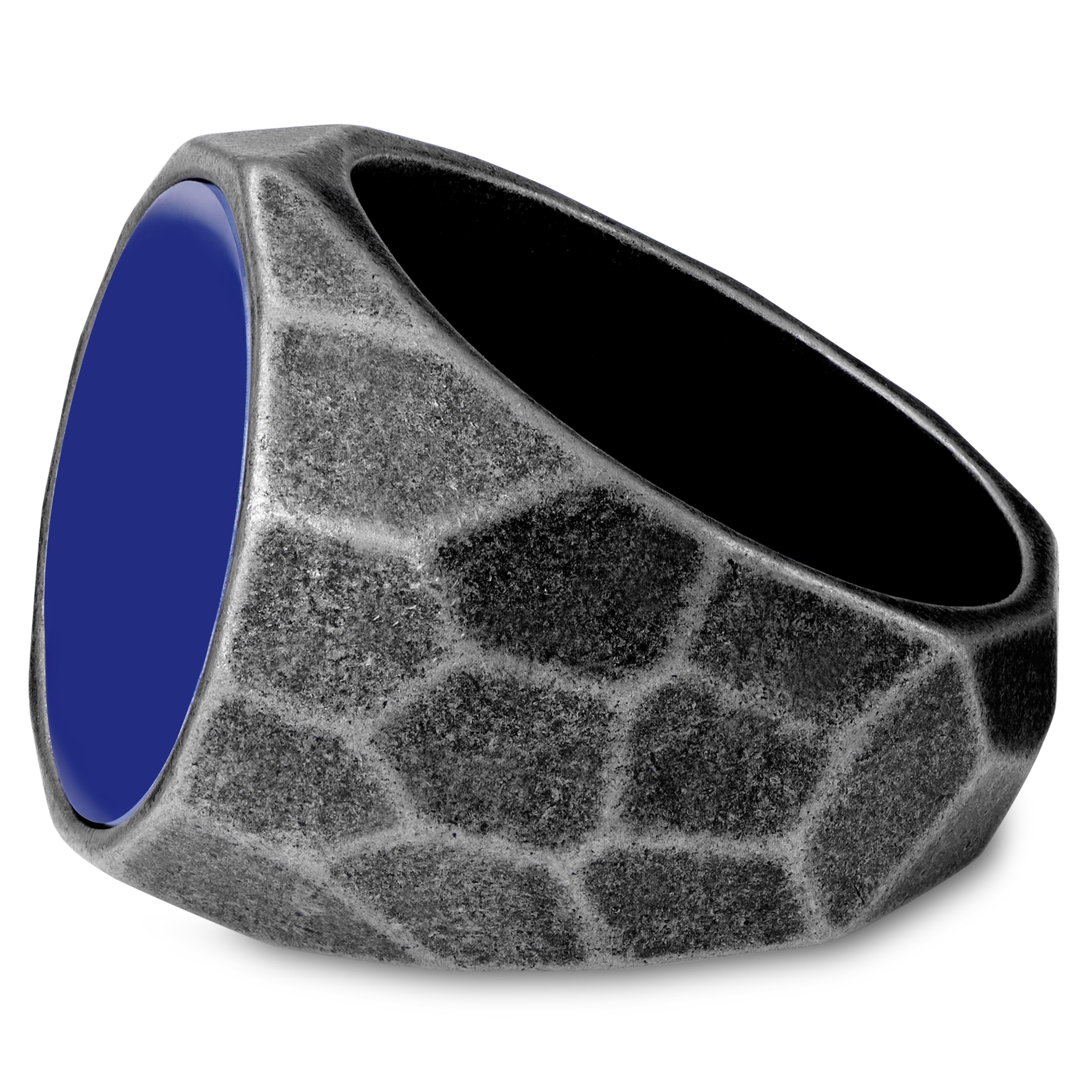 Jax | Dark gray Stainless Steel With Navy Blue Stone Signet Ring - 2