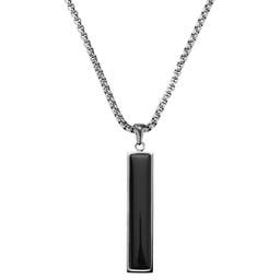Orisun | Collana con pendente rettangolare in acciaio inossidabile color argento e onice nero