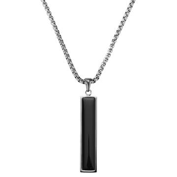 Orisun | Silver-Tone Stainless Steel Black Onyx Line Pendant Necklace