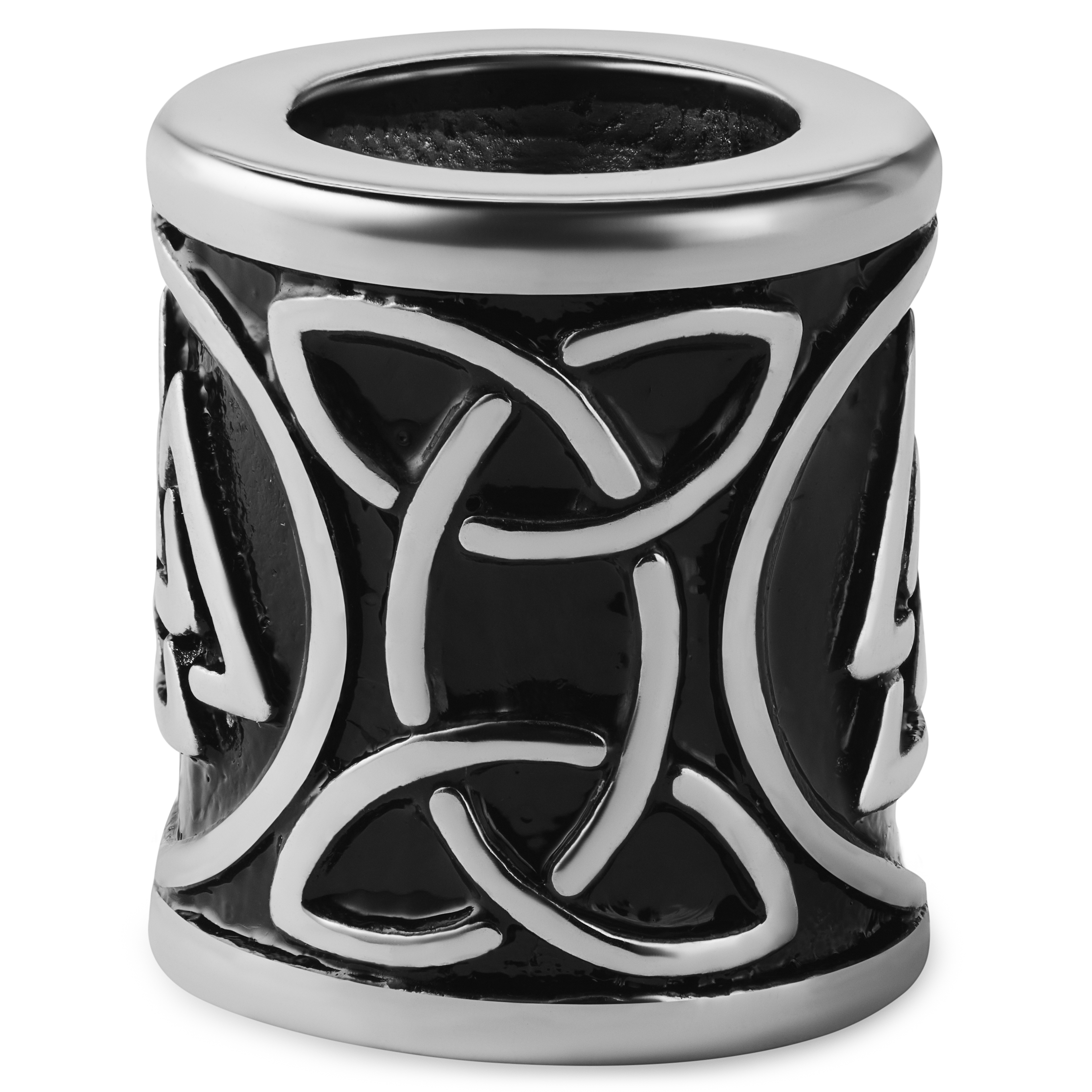 Bague de barbe en acier inoxydable argenté à motif viking Valknut.  - 3