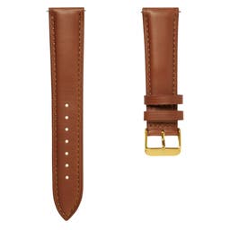 21mm Tan Leather Watch Strap with Gold-Tone Buckle – Quick Release