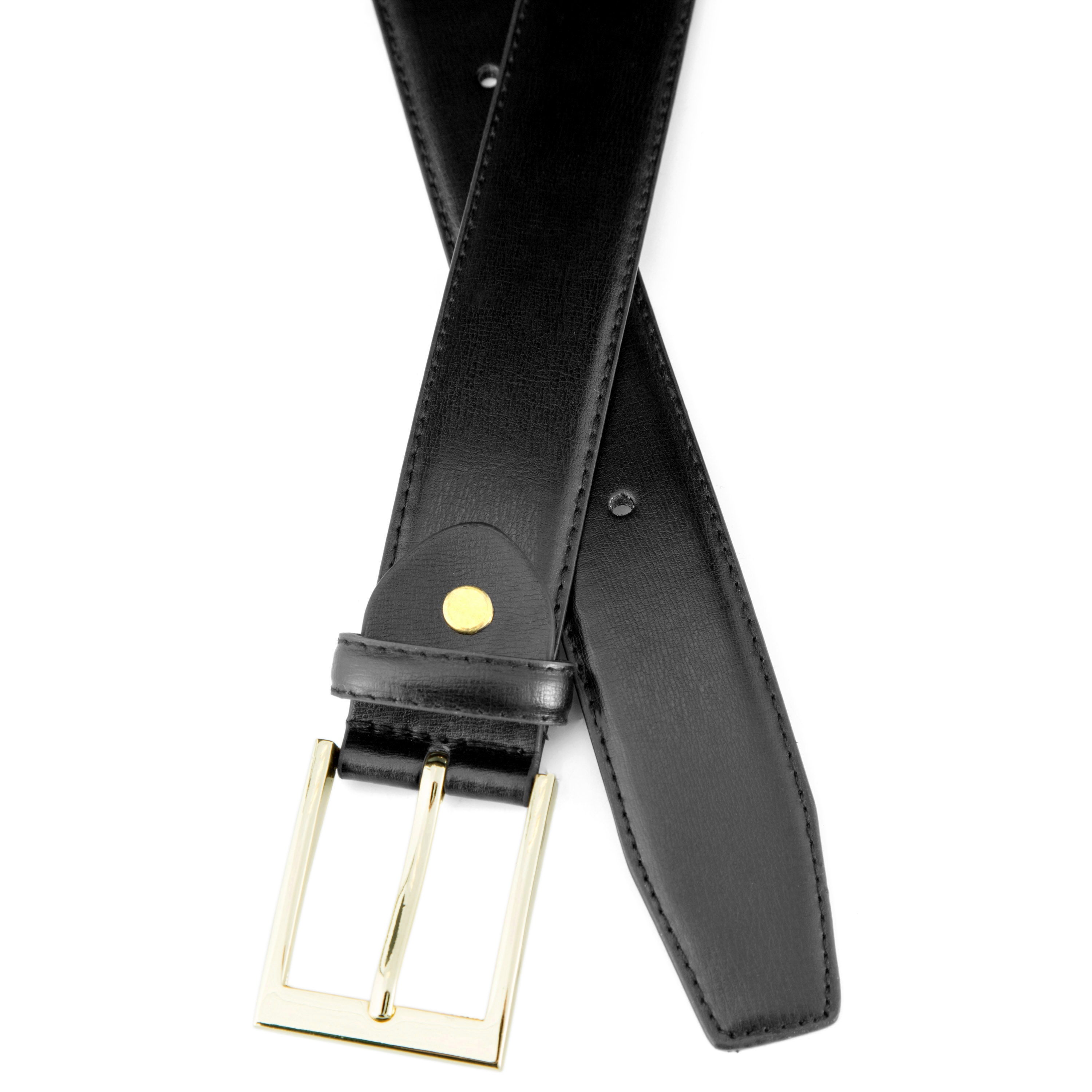 Basic Gold-Tone Buckle Black Leather Belt - 3