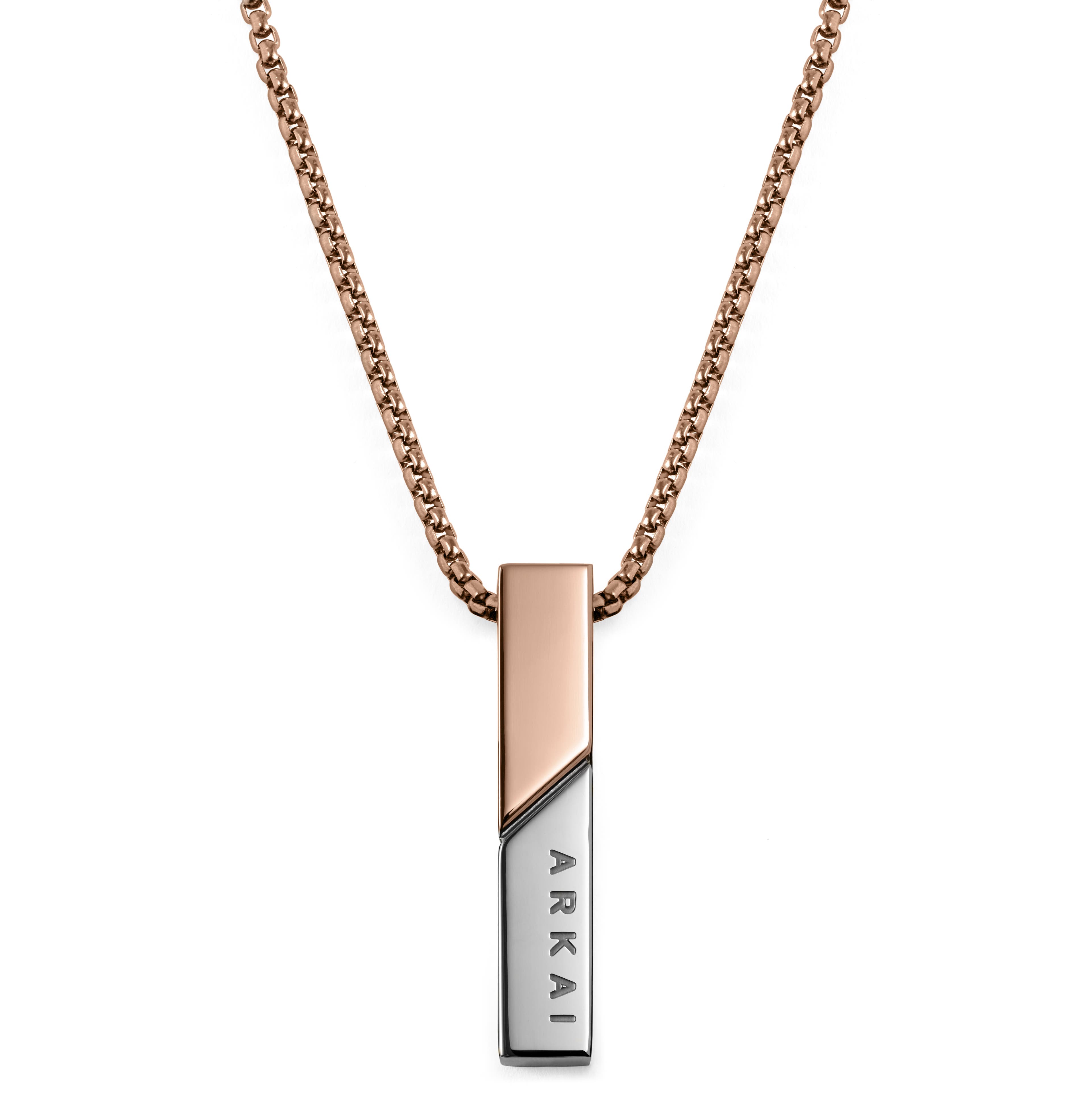 Rico | Rose Gold-Tone Stainless Steel With Rose Gold-Tone & Silver Rectangular Box Chain Necklace