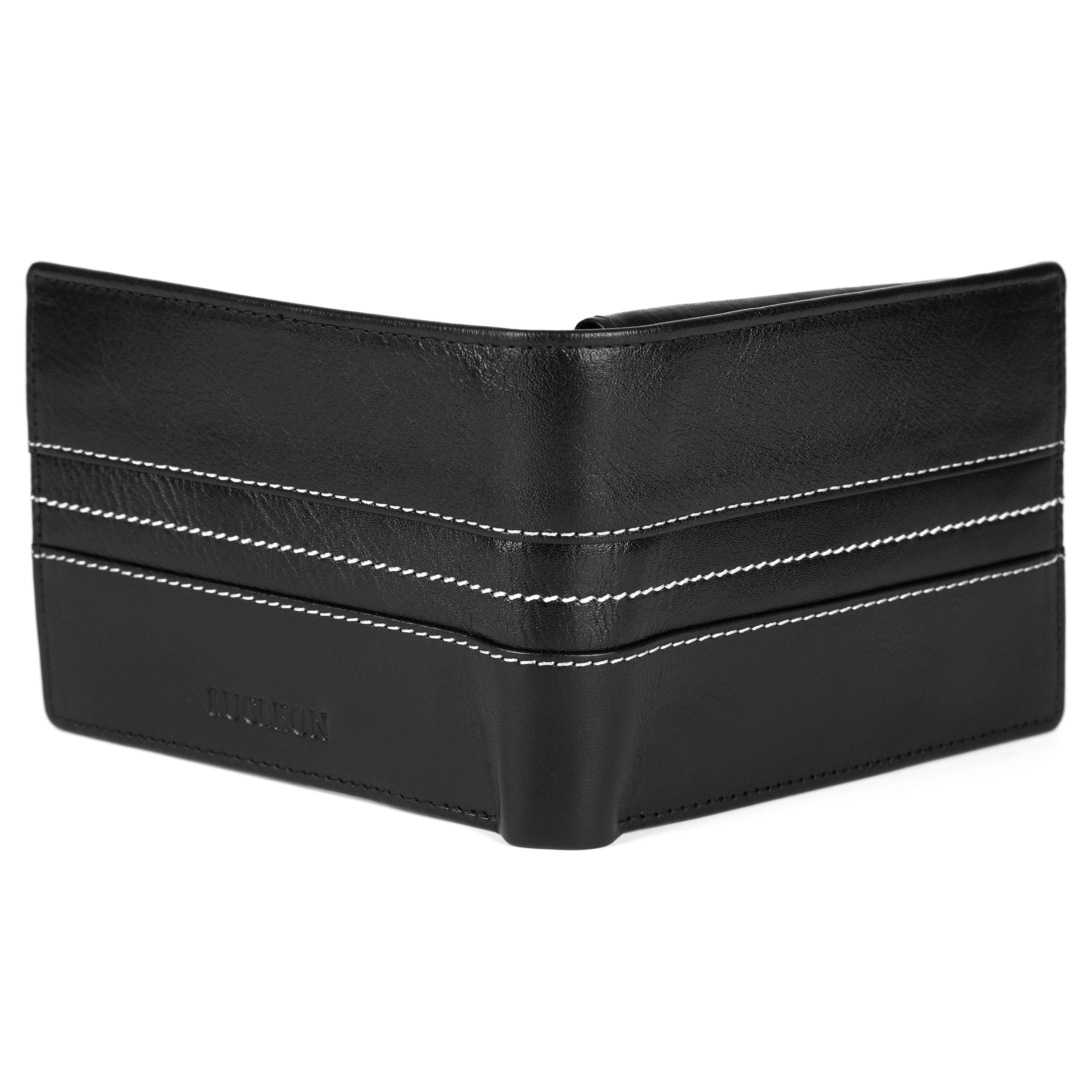 Royce Triple Stitched Black Leather Wallet - 3