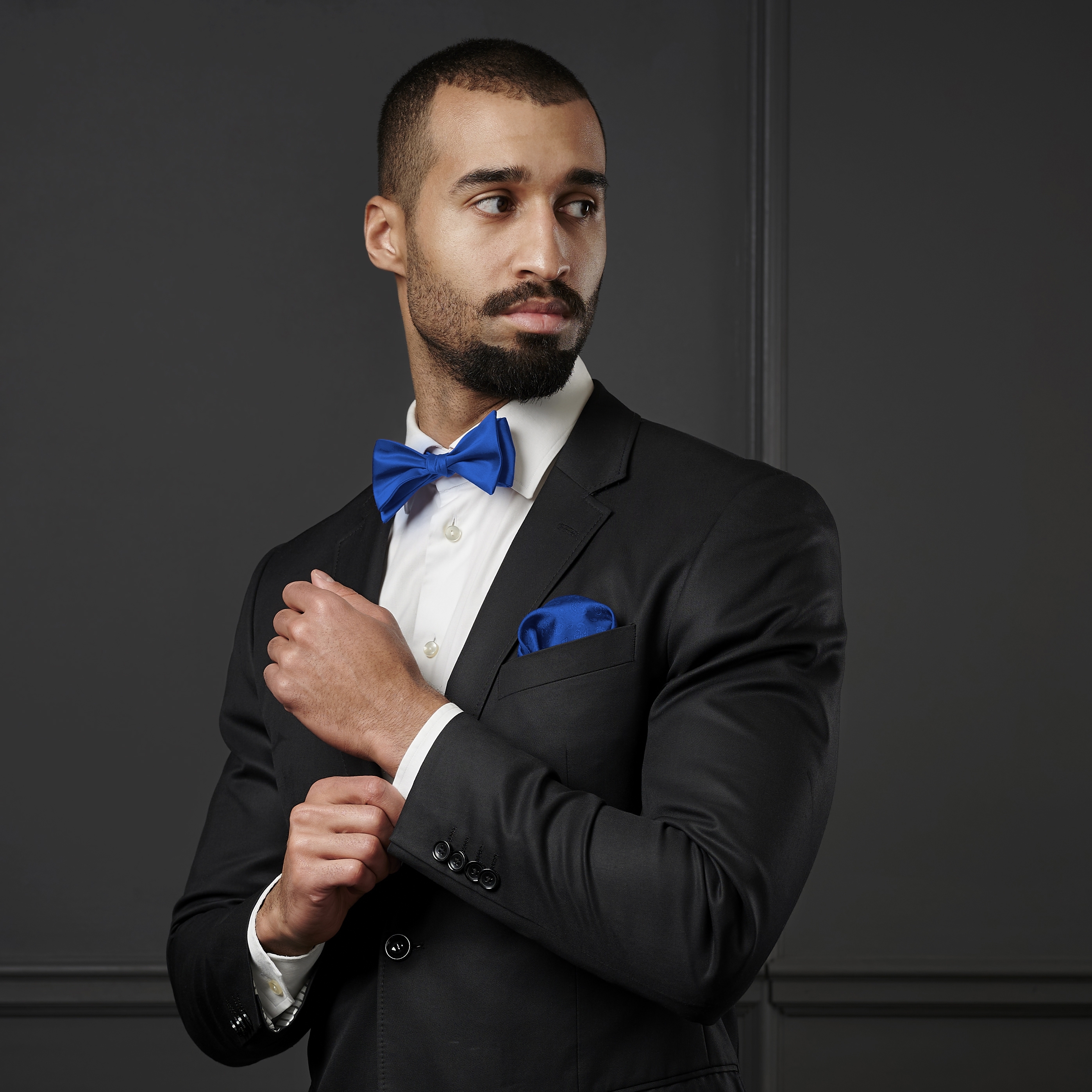 Синя едноцветна папийонка за връзване - 4