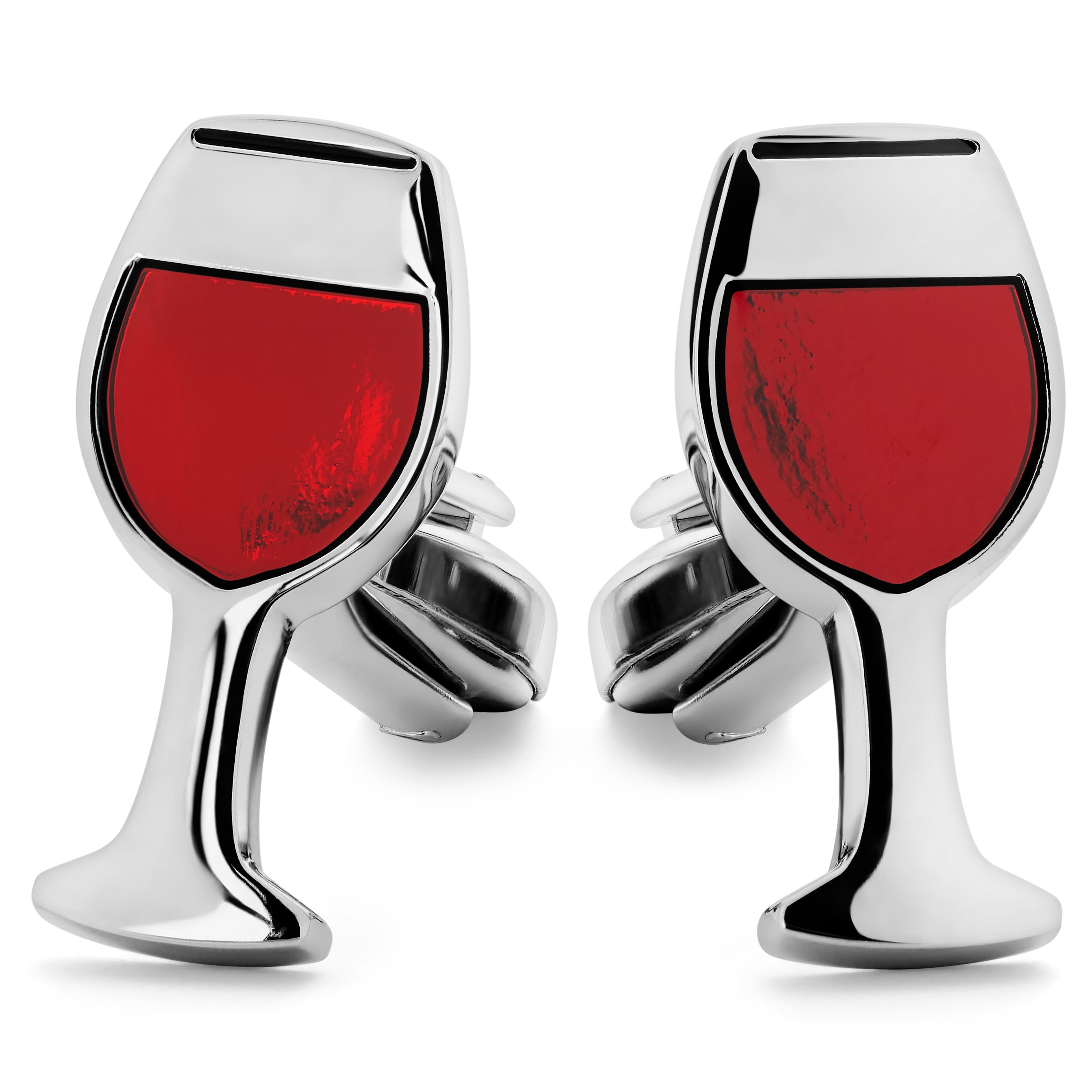 Flaviant | Silberfarbene und rote Weinglas-Manschettenknöpfe