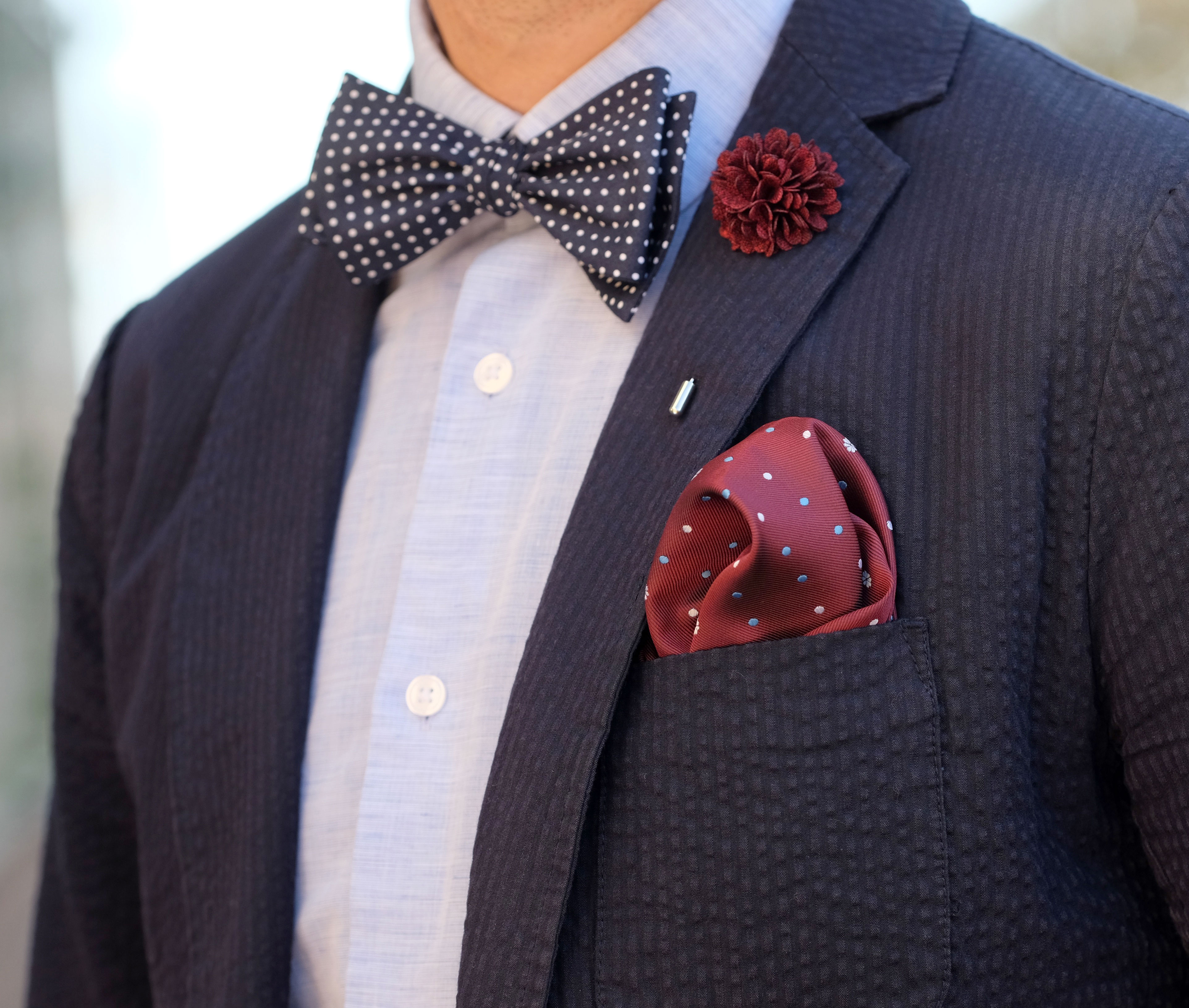 Burgundy, White & Baby Blue Dotted Pocket Square - 4