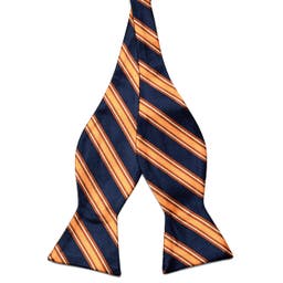 Royal Blue & Caramel Brown Stripe Silk Self-Tie Bow Tie