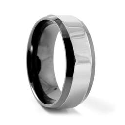 Black & Silver-Tone Inclined Steel Ring