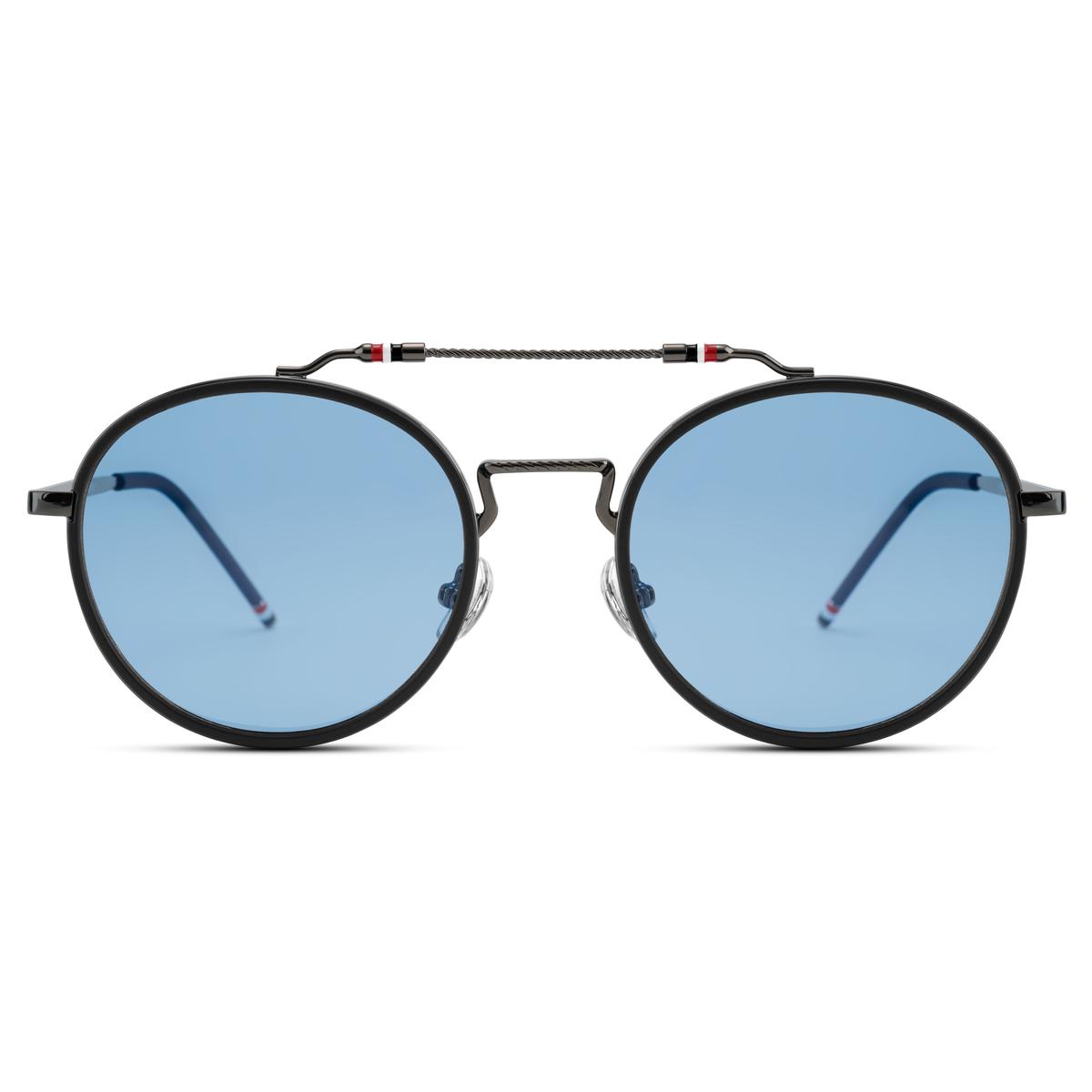 Occasus Round Blue Double Bridge Polarised Sunglasses In