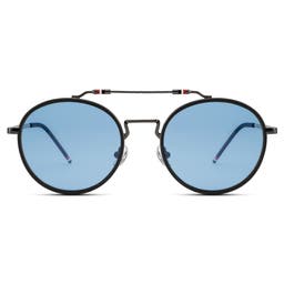 Occasus | Runde blaue polarisierte Sonnenbrille mit Doppelsteg