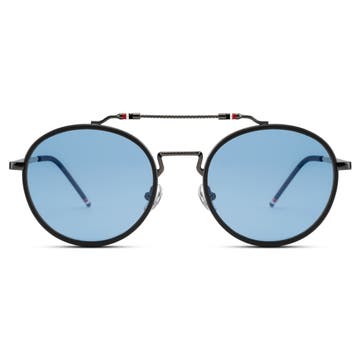 Occasus | Round Blue Double Bridge Polarized Sunglasses
