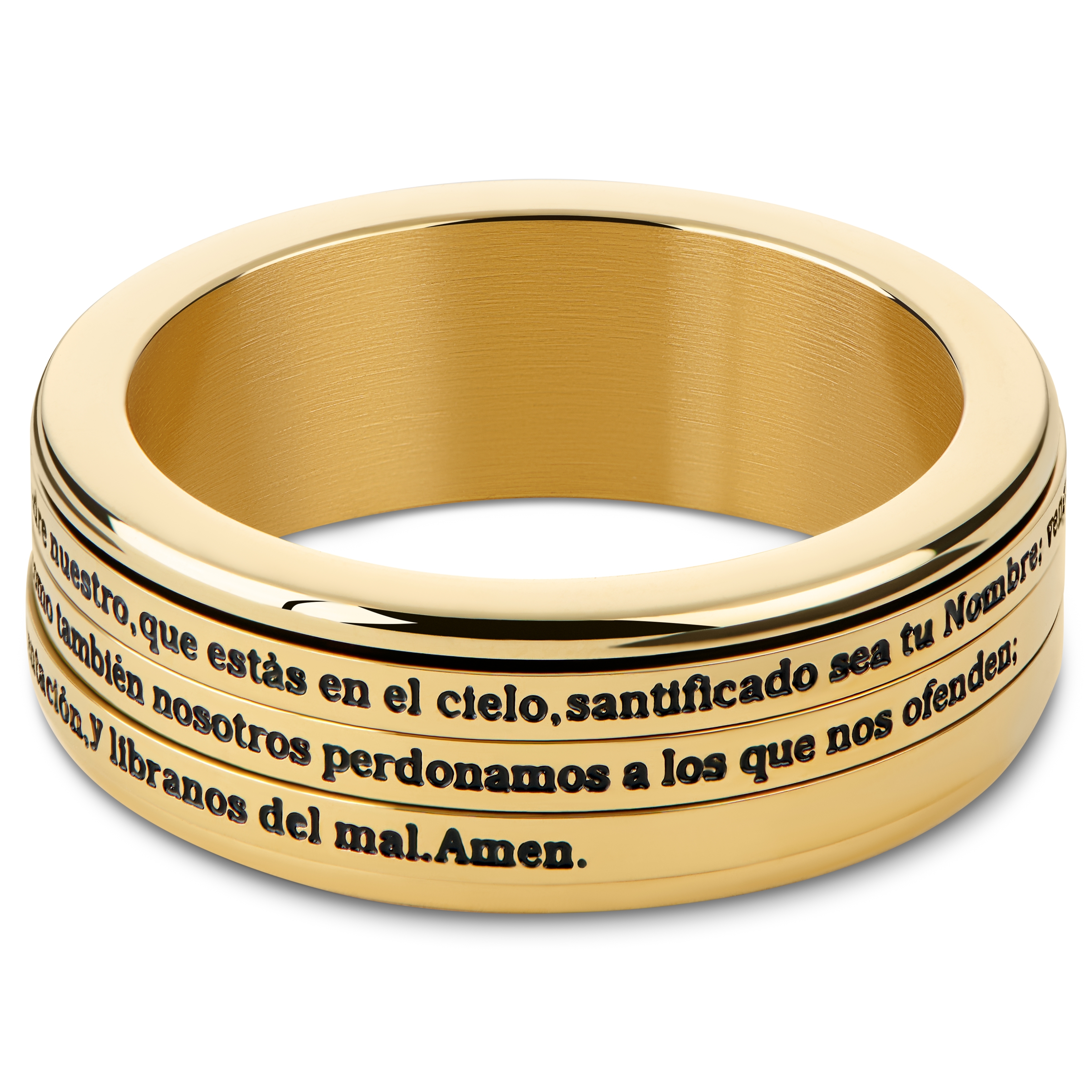 Enthumema | 8 mm kullanvärinen pyörivä sormus espanjankielisellä Isä meidän -rukouksella - 2
