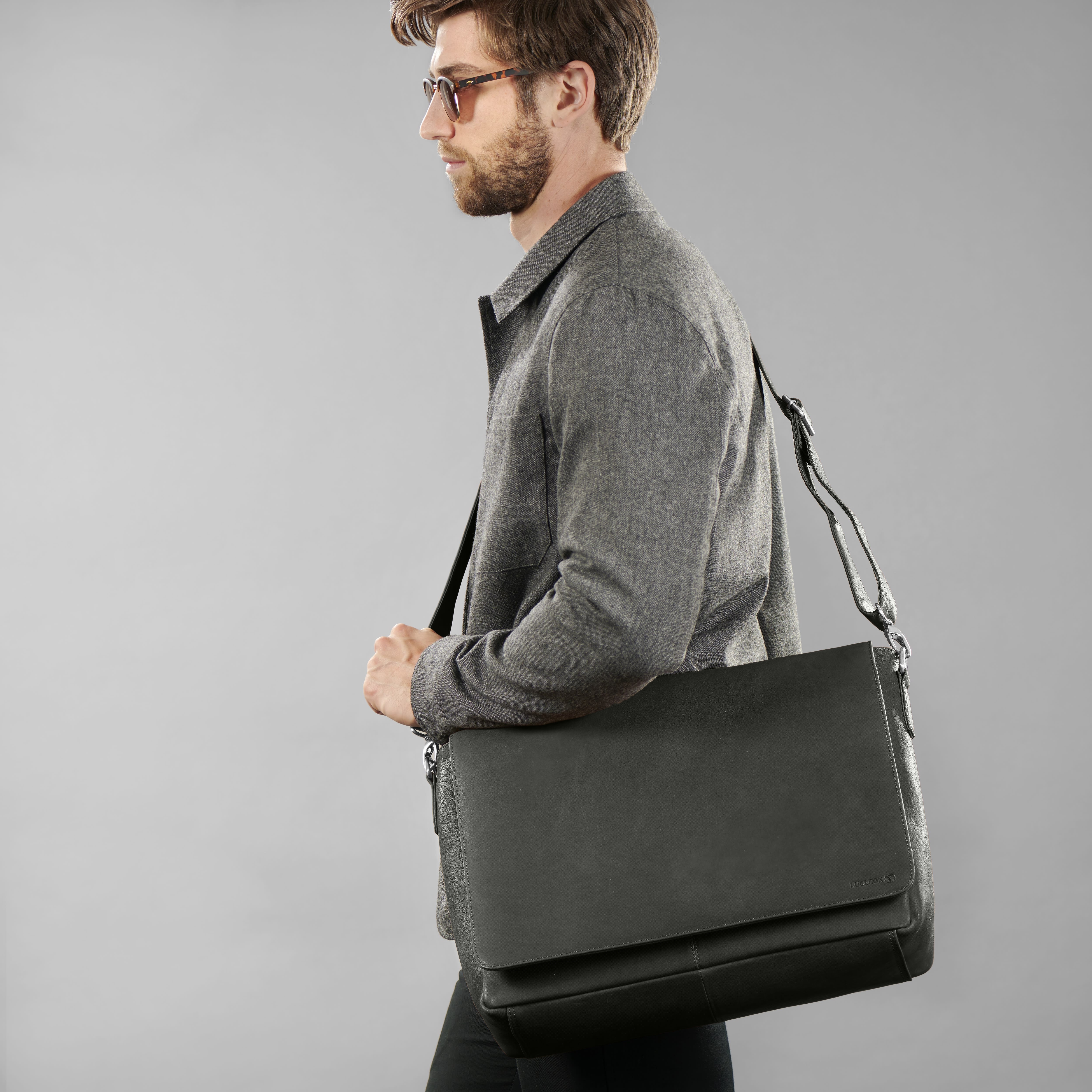 Licio Braungraue Leder Messenger Tasche - 4