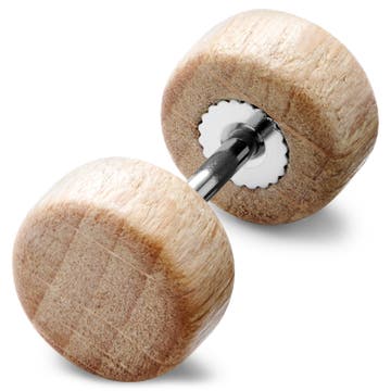 Satago | Orecchino a bottone finto plug dilatatore da 8 mm in acciaio inossidabile e legno di quercia chiaro