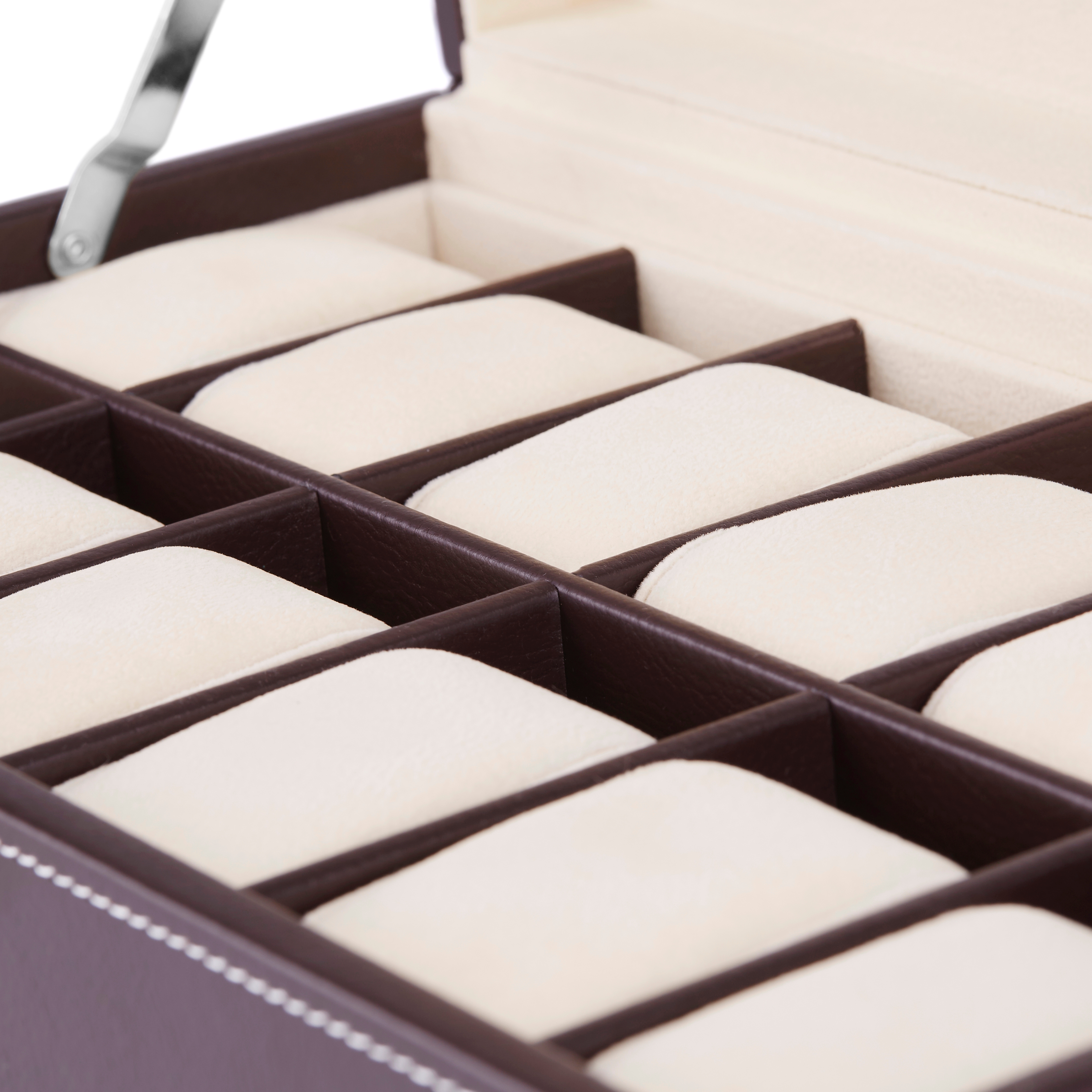 Голяма кутия от кафява изкуствена кожа за 12 часовника - 6