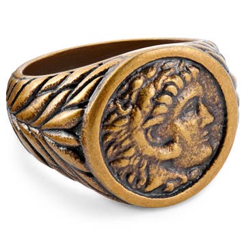 Obelius | Ретро златист пръстен печат Херкулес