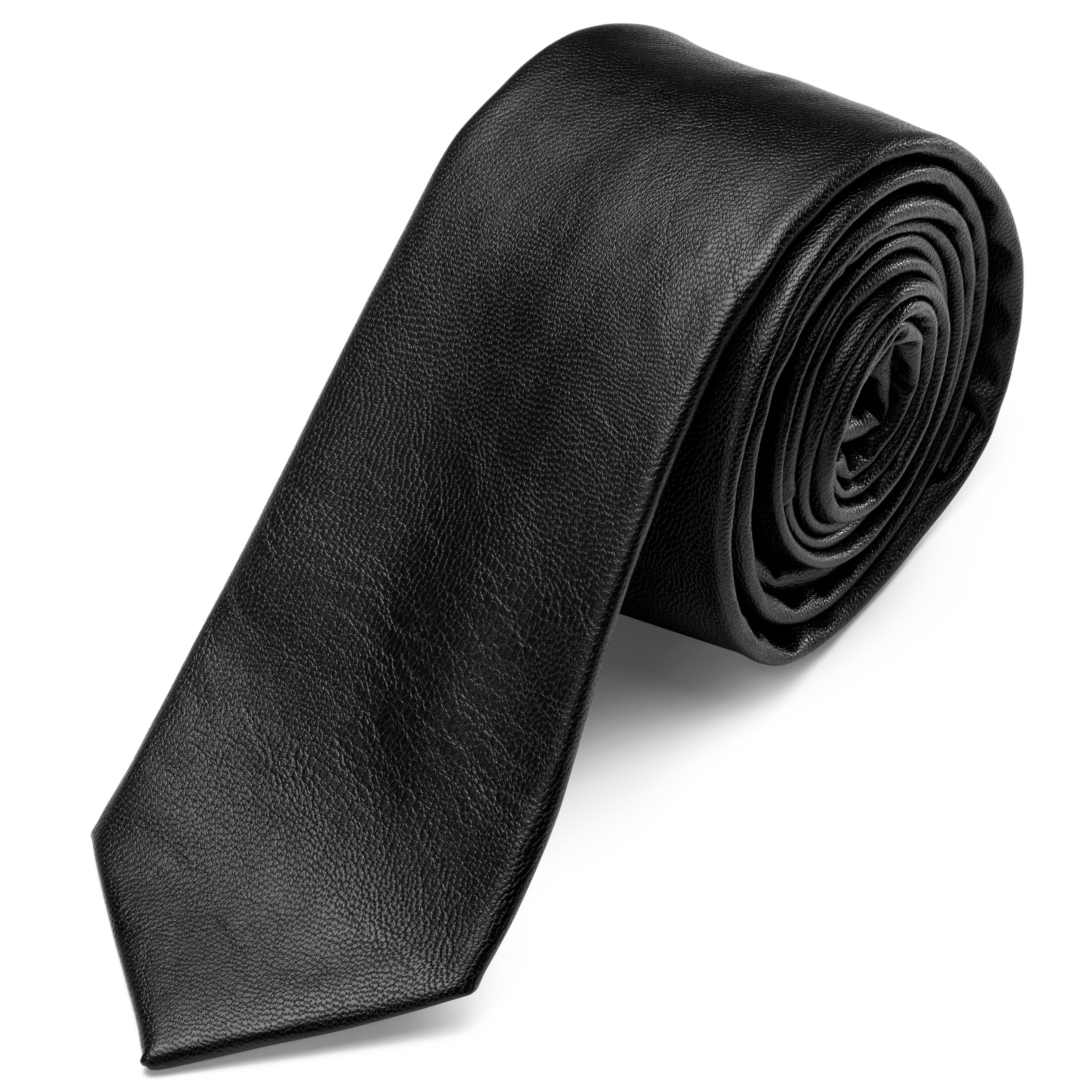 Czarny wąski krawat ze sztucznej skóry