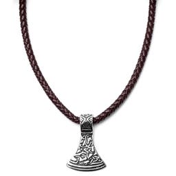 Silver-Tone Rune Brown Leather Necklace
