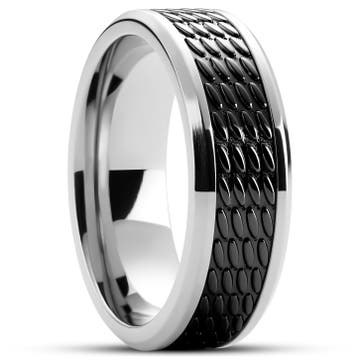 Hyperan | 8 mm Silver-tone Titanium Ring with Black Oval Pattern
