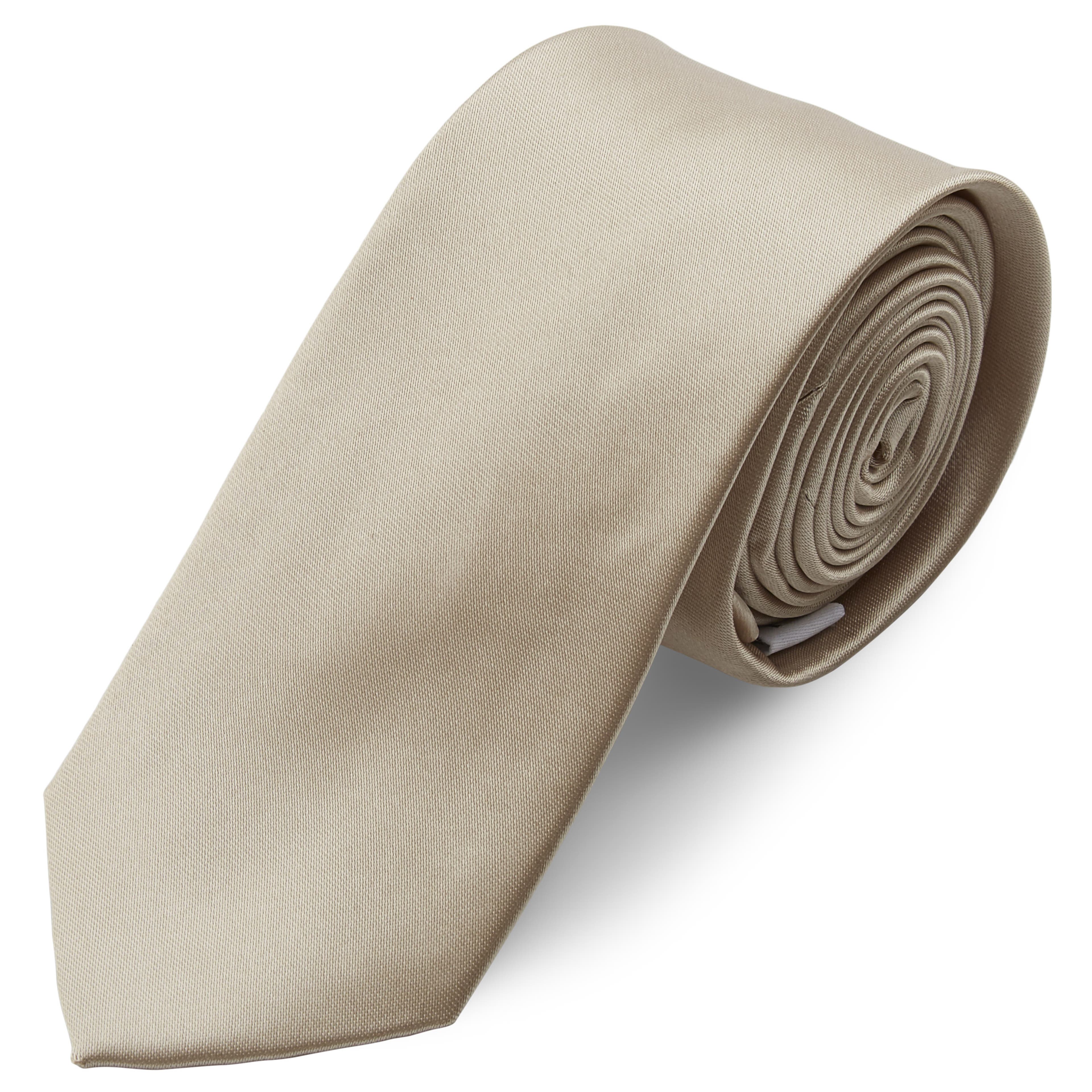 Cravată simplă de culoarea șampaniei, strălucitoare, 6 cm