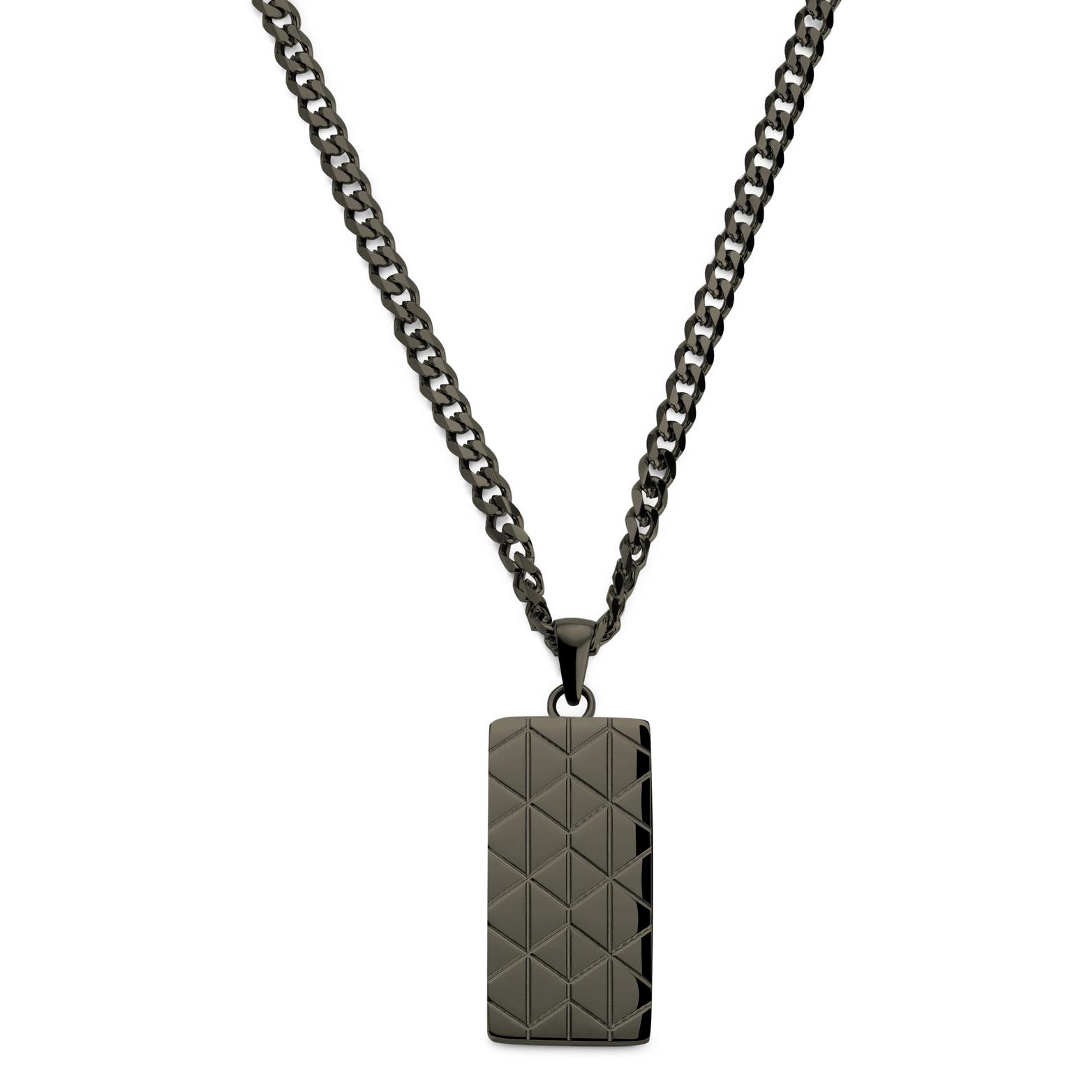 Icarus | Colar Dog Tag Padrão Geométrico em Aço Inoxidável Preto Metalizado Icarus | Colar Dog Tag Padrão Geométrico em Aço Inoxidável Preto Metalizado