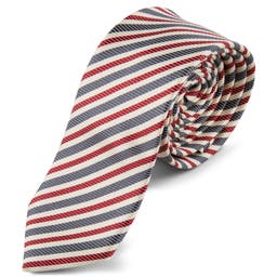 Halványpiros-fehér-kék csíkos nyakkendő