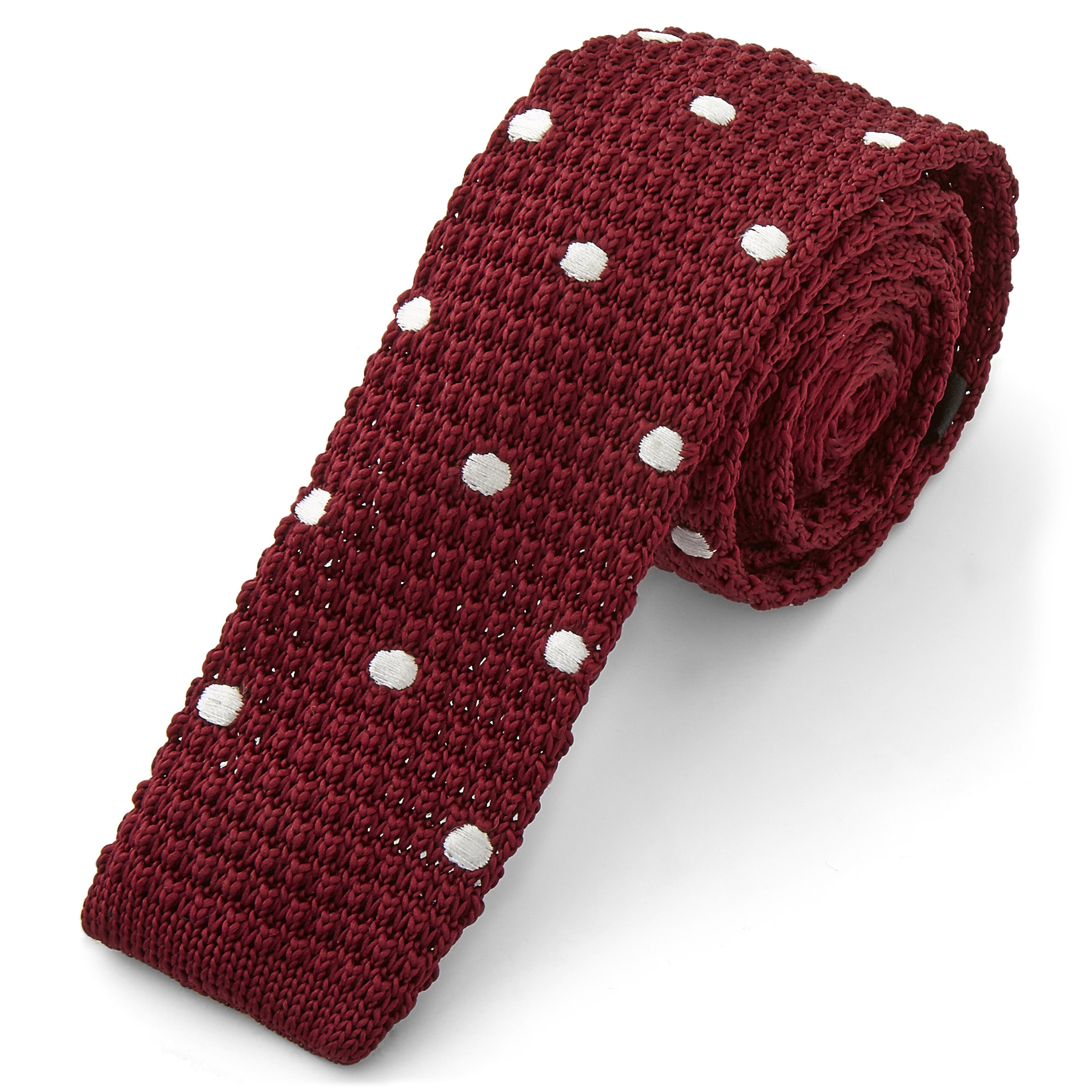 Mahogany & White Dotted Polyester Knitted Tie