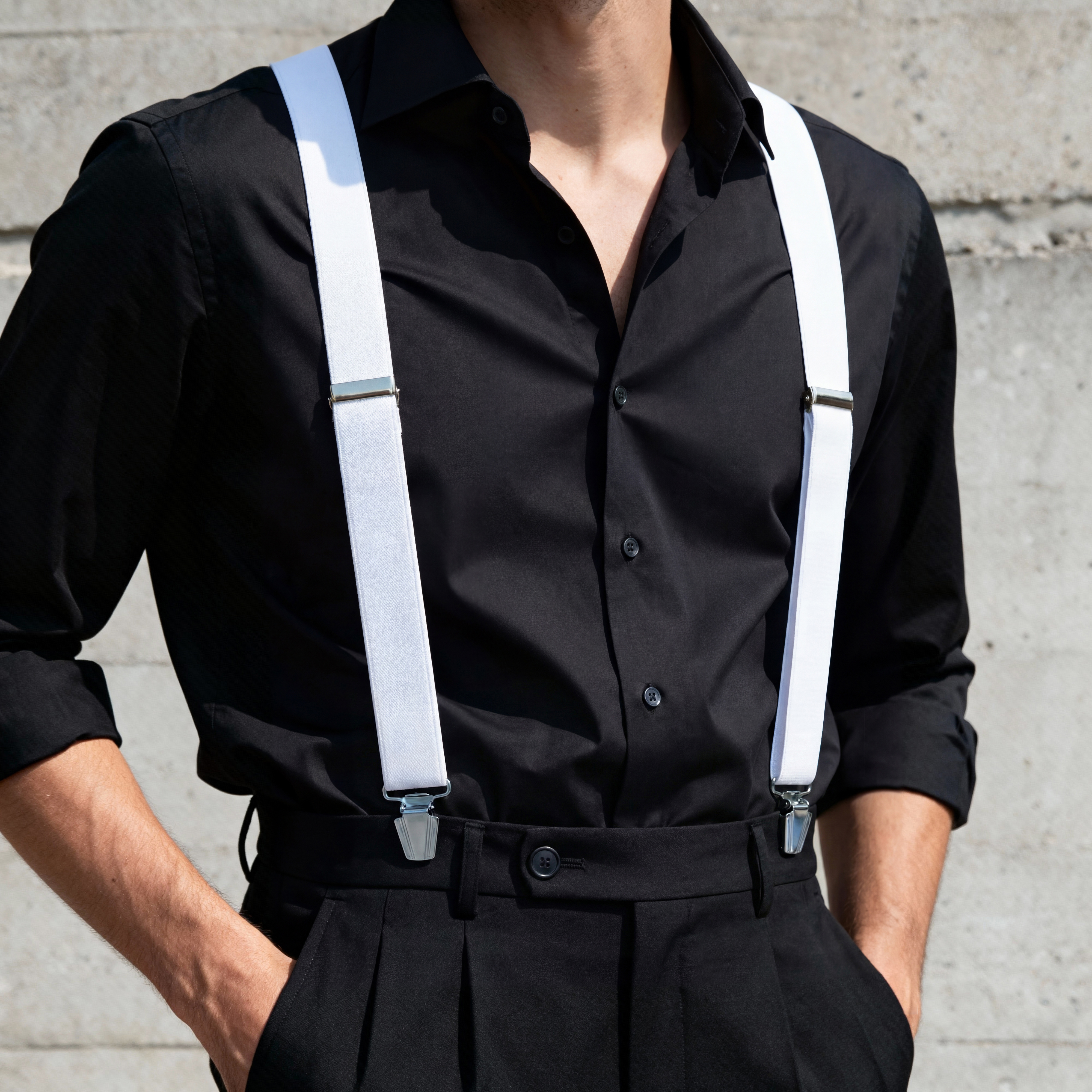 Solid White Clip-On Braces - 2