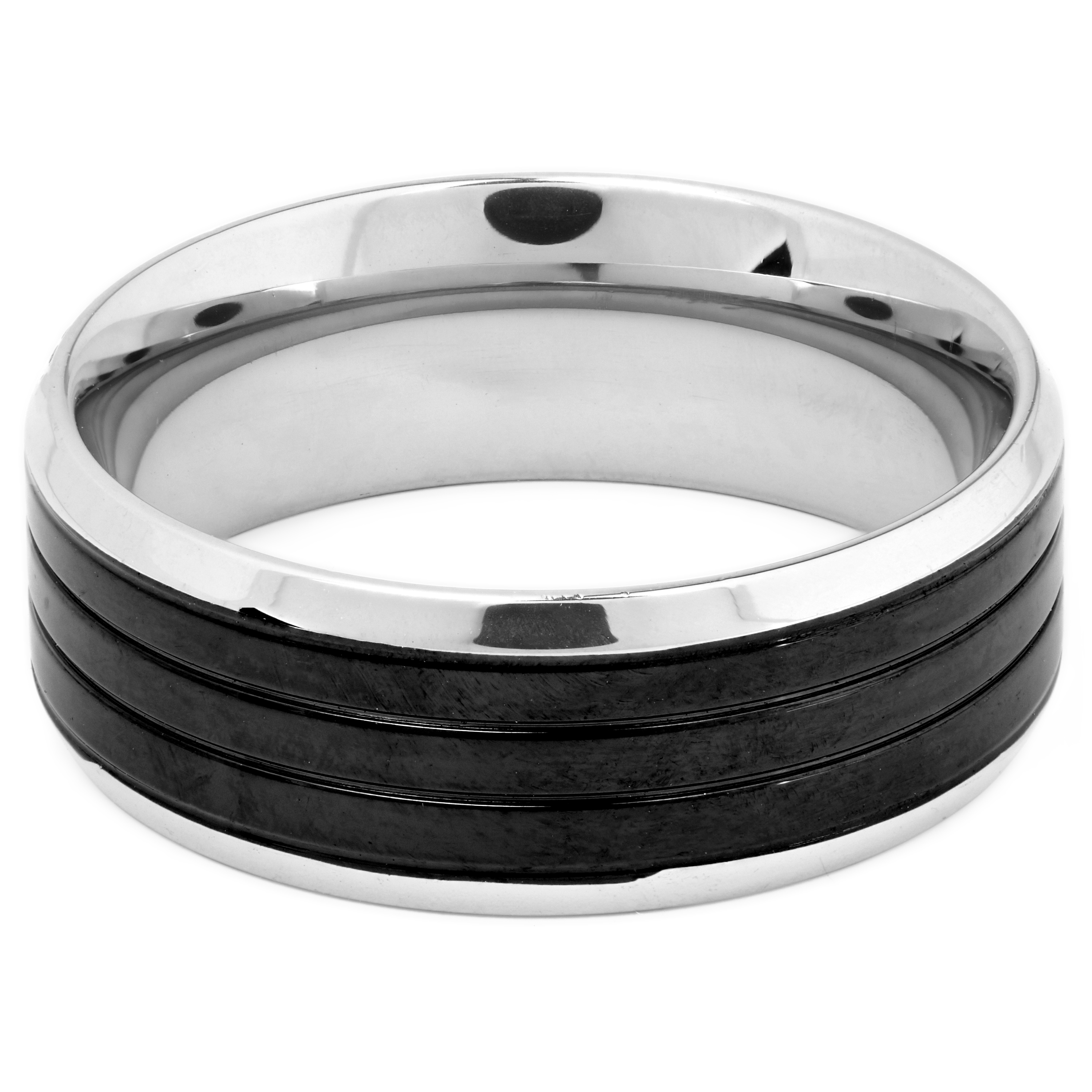 Anello in acciaio con scanalature - 2