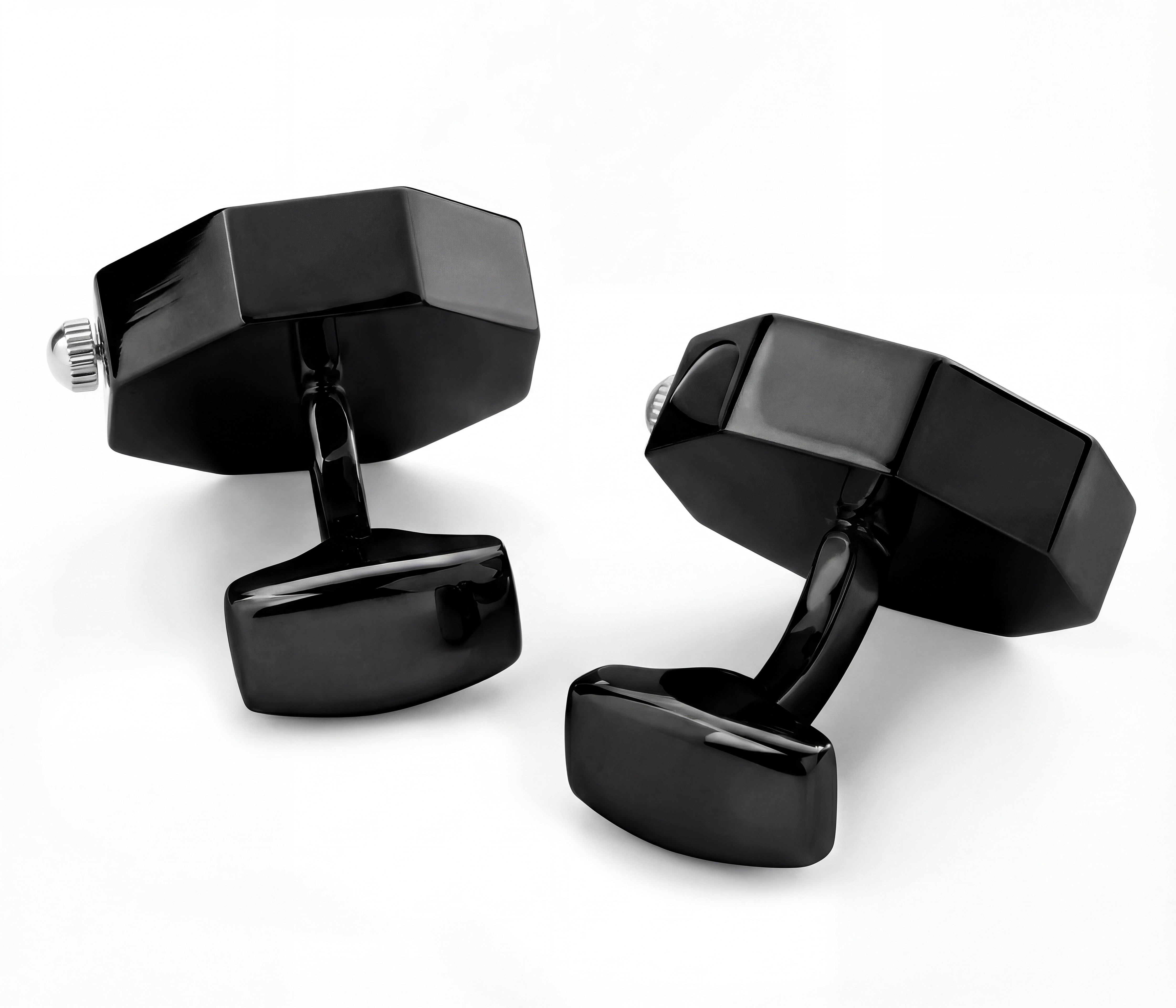 Manchetknopen met mechanisch binnenwerk – Gunmetal met zilverkleurig middenstuk - 2