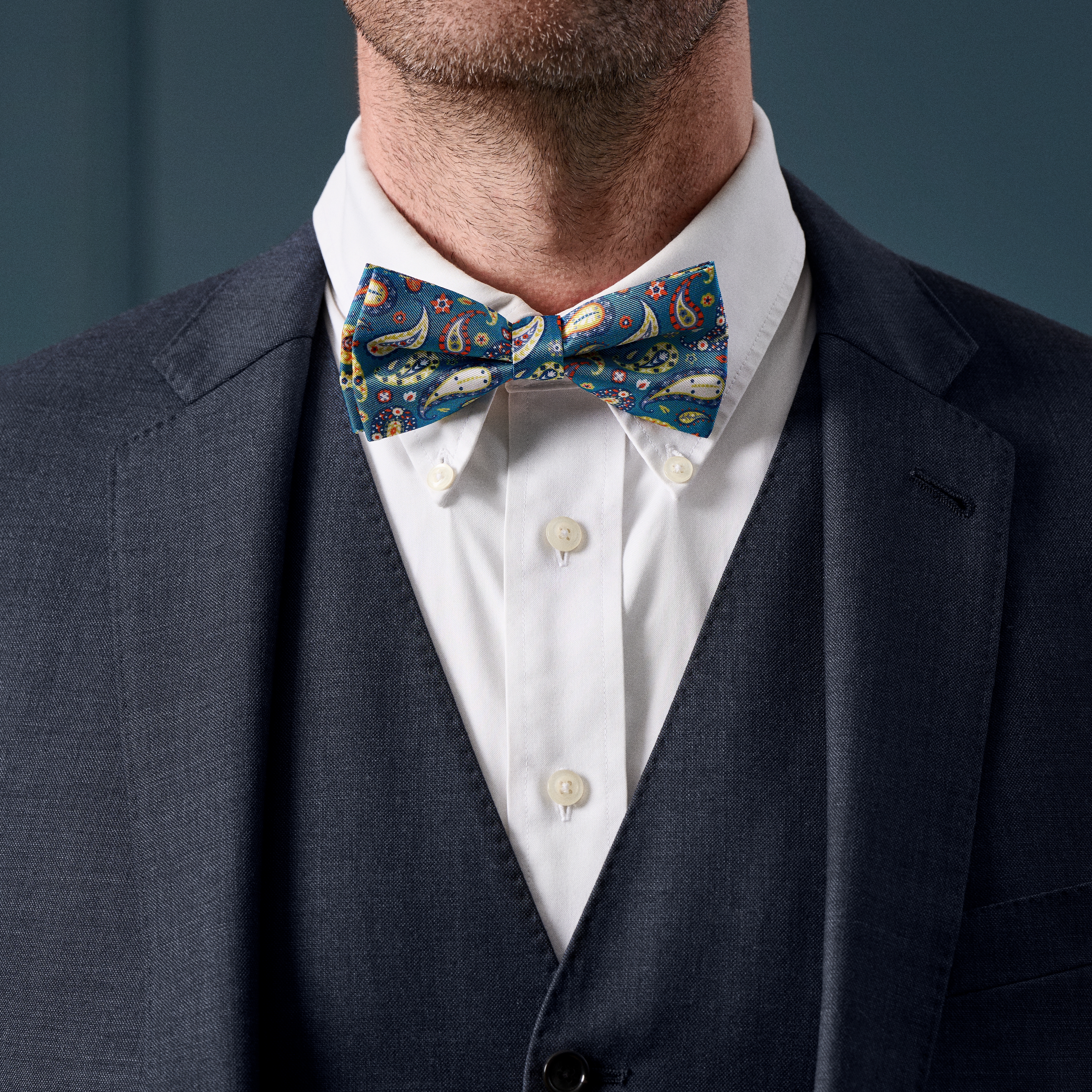 Virtuo | Blue and Yellow Paisley Silk Pre-tied Bow Tie - 3