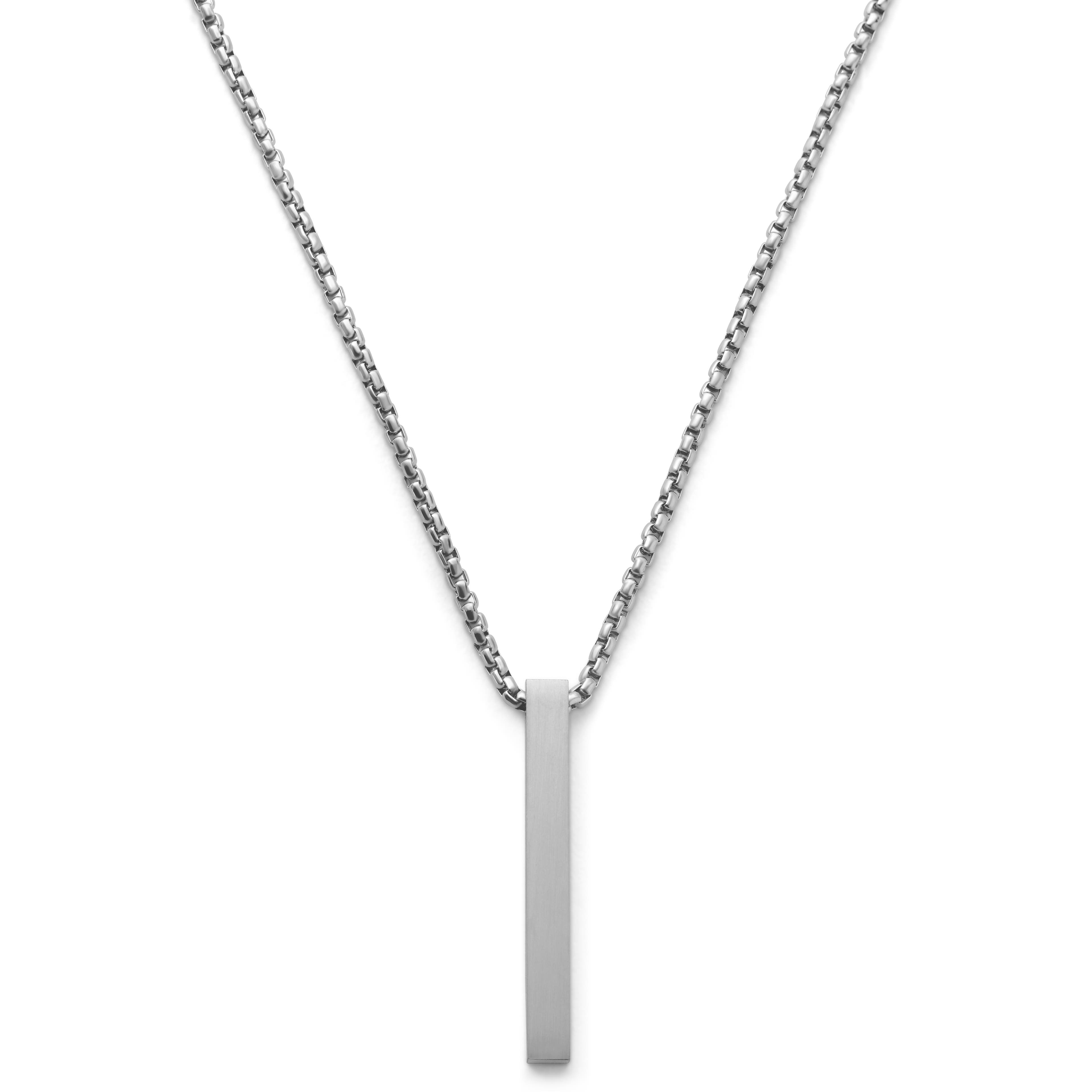 Matte Silver-Tone Stainless Steel Bar Pendant Necklace Matte Silver-Tone Stainless Steel Bar Pendant Necklace