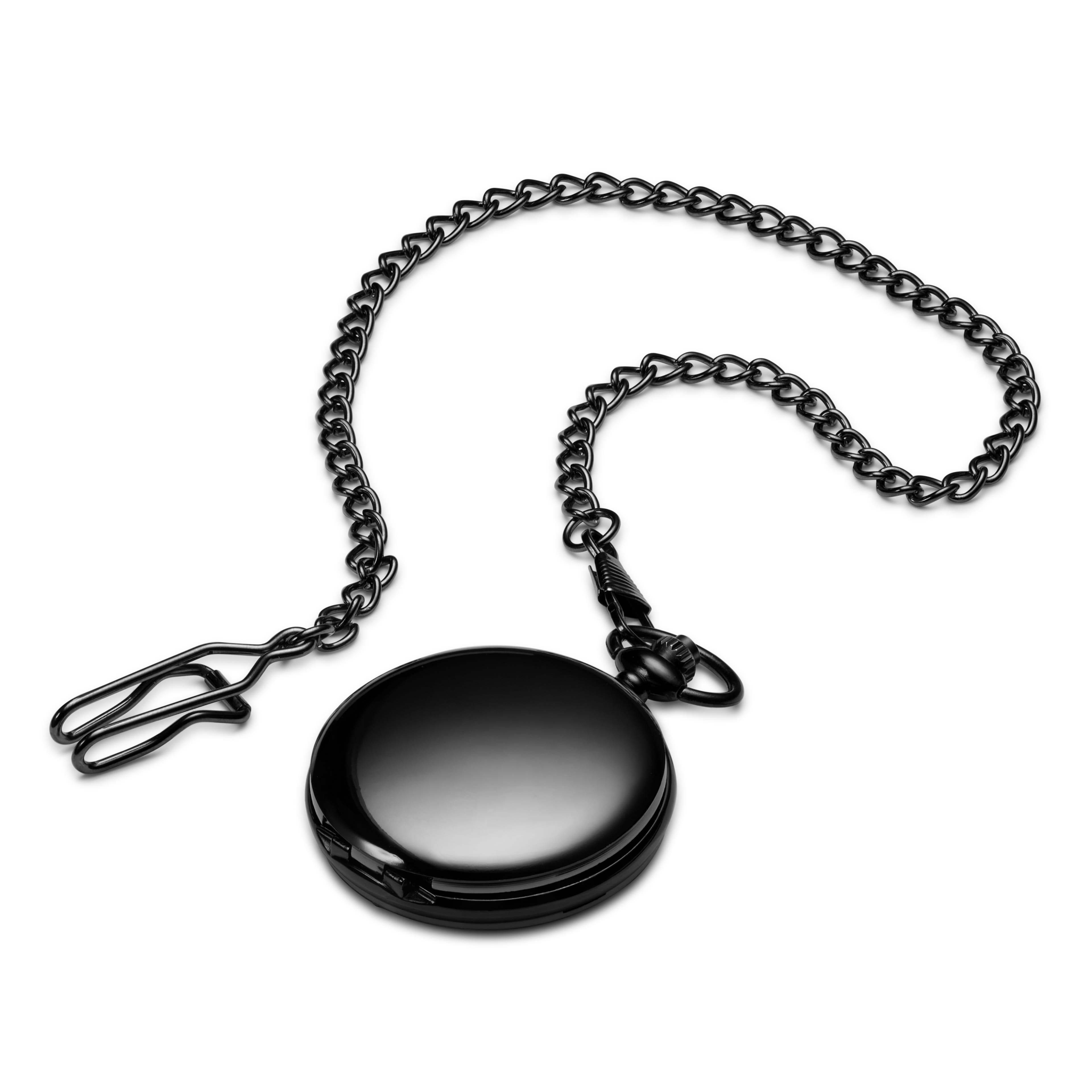 Black Stainless Steel Pocket Watch With White Dial
