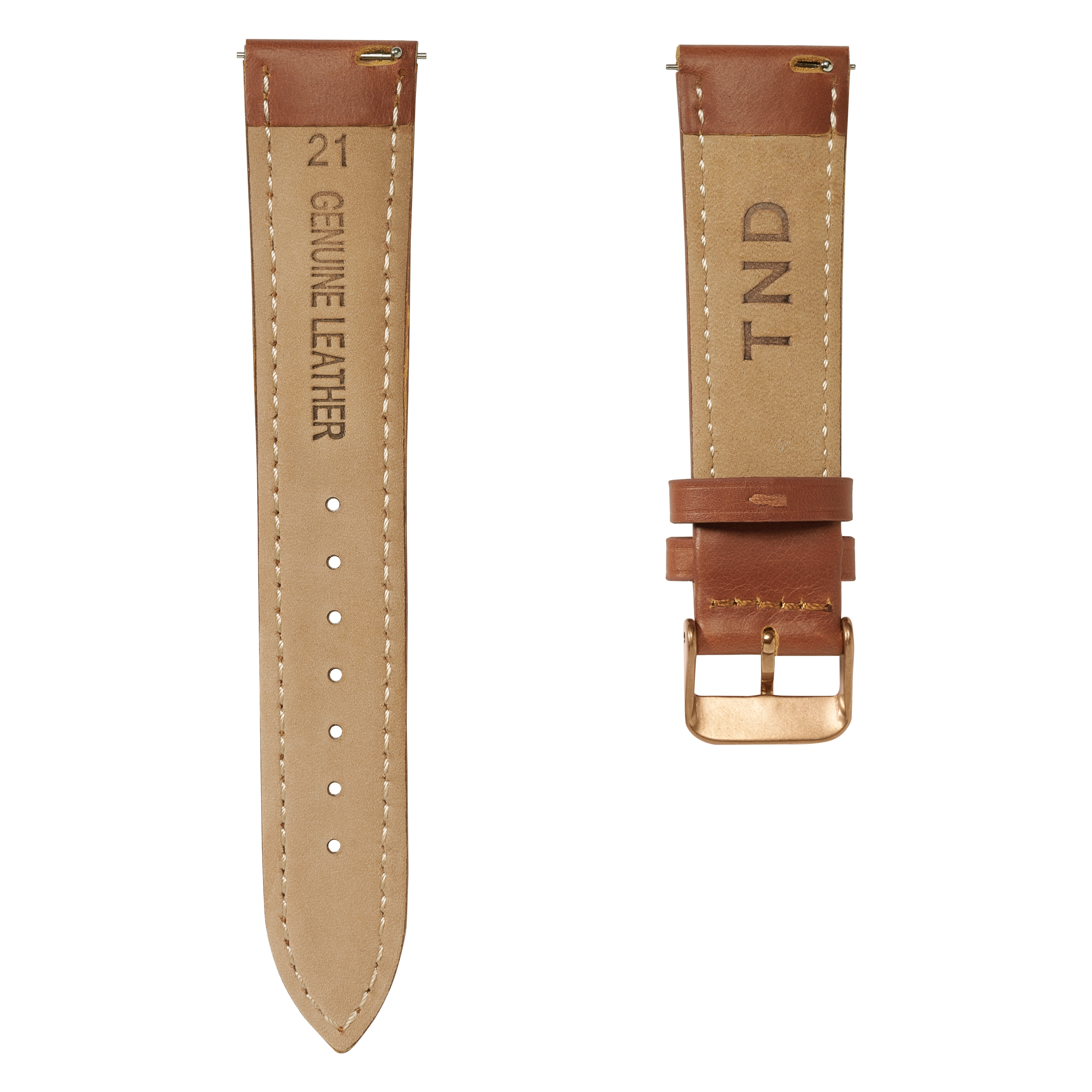 Bracelet de montre en cuir brun havane de 24 mm avec boucle rose gold - Système de fixaton rapide - 3