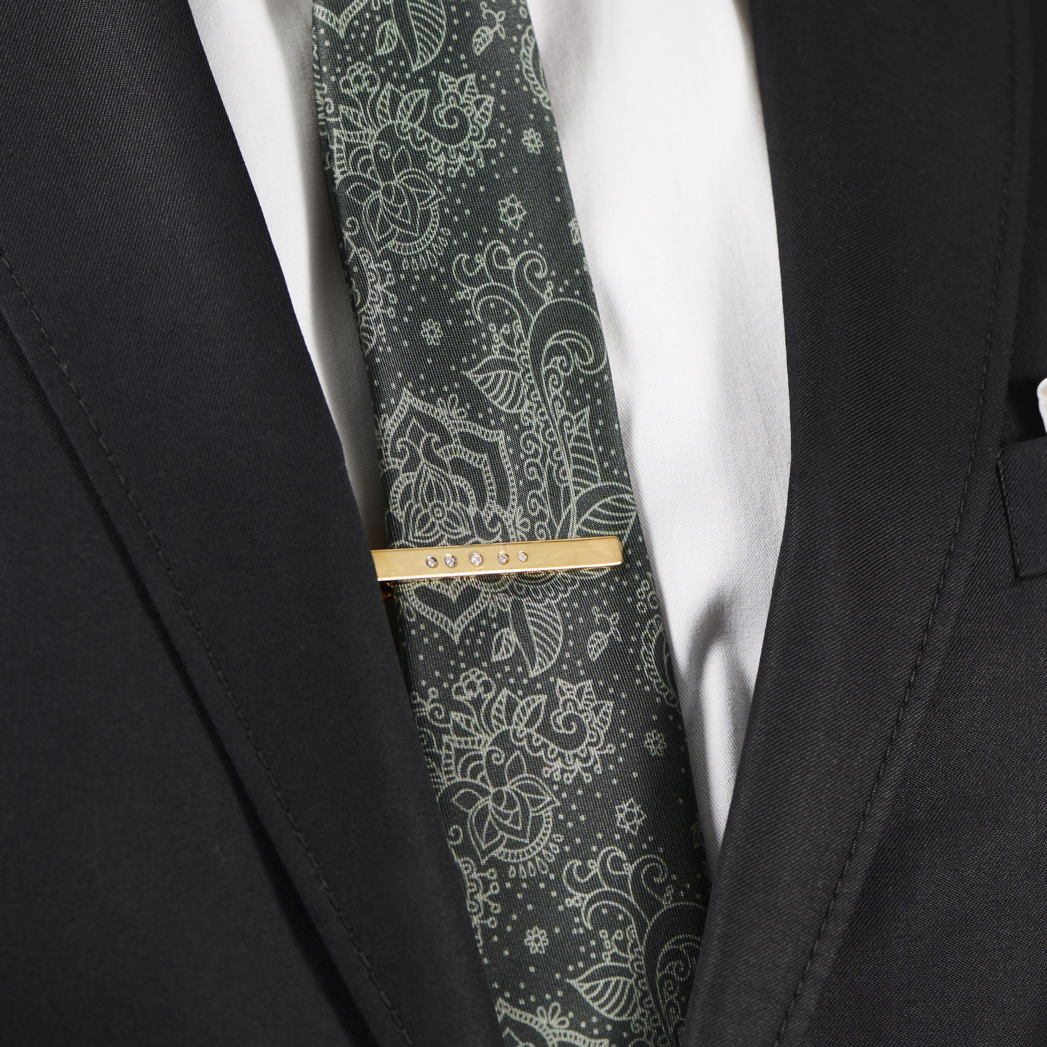 Gold 925s Zirconia Dotted Tie Clip - 4