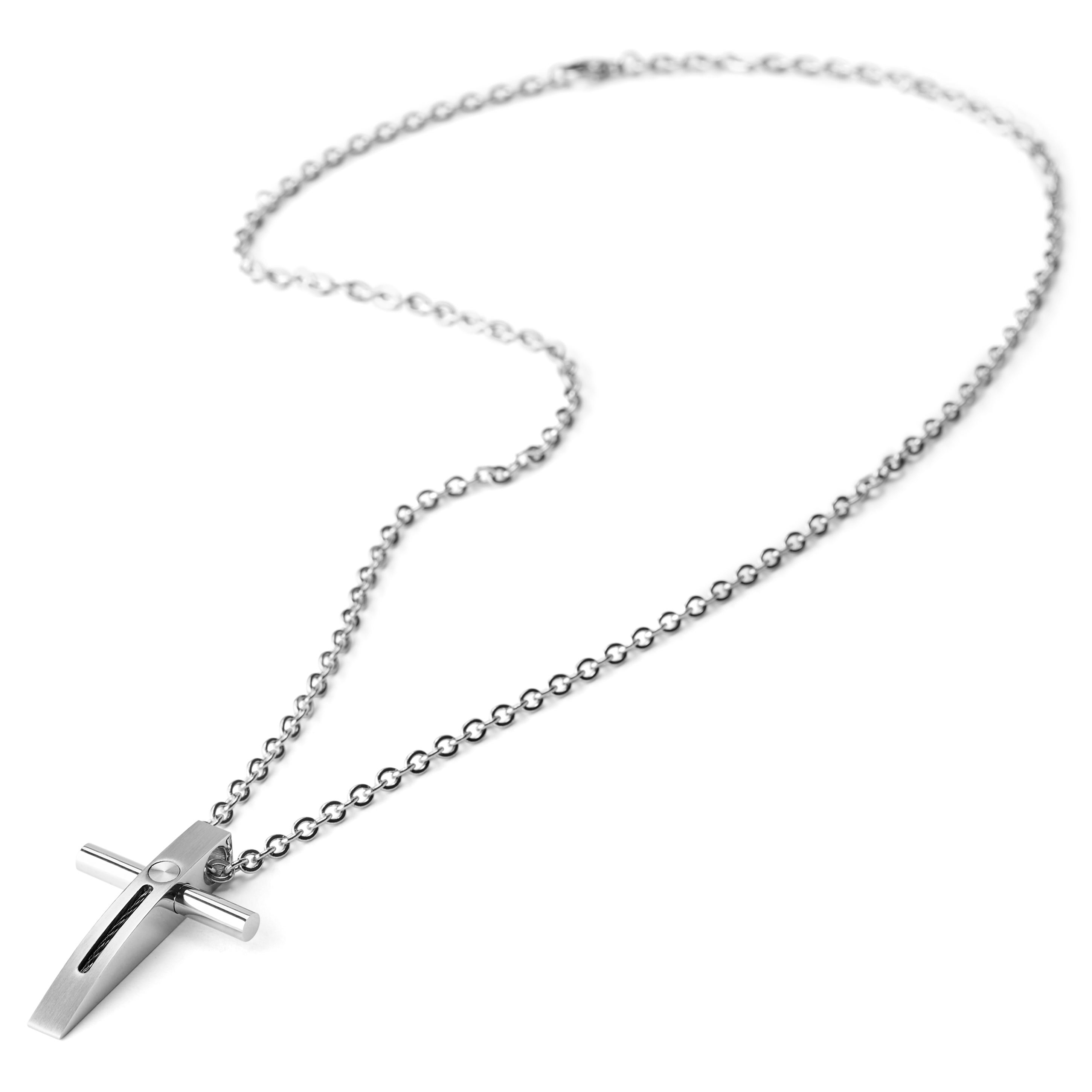 Μπλε & Ασημί Κολιέ με Σταυρό - 3