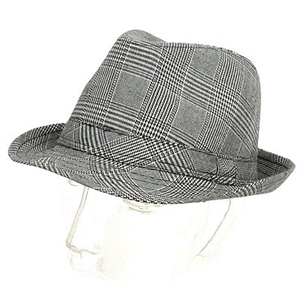 Light Grey Checked Fedora - Hat - 1