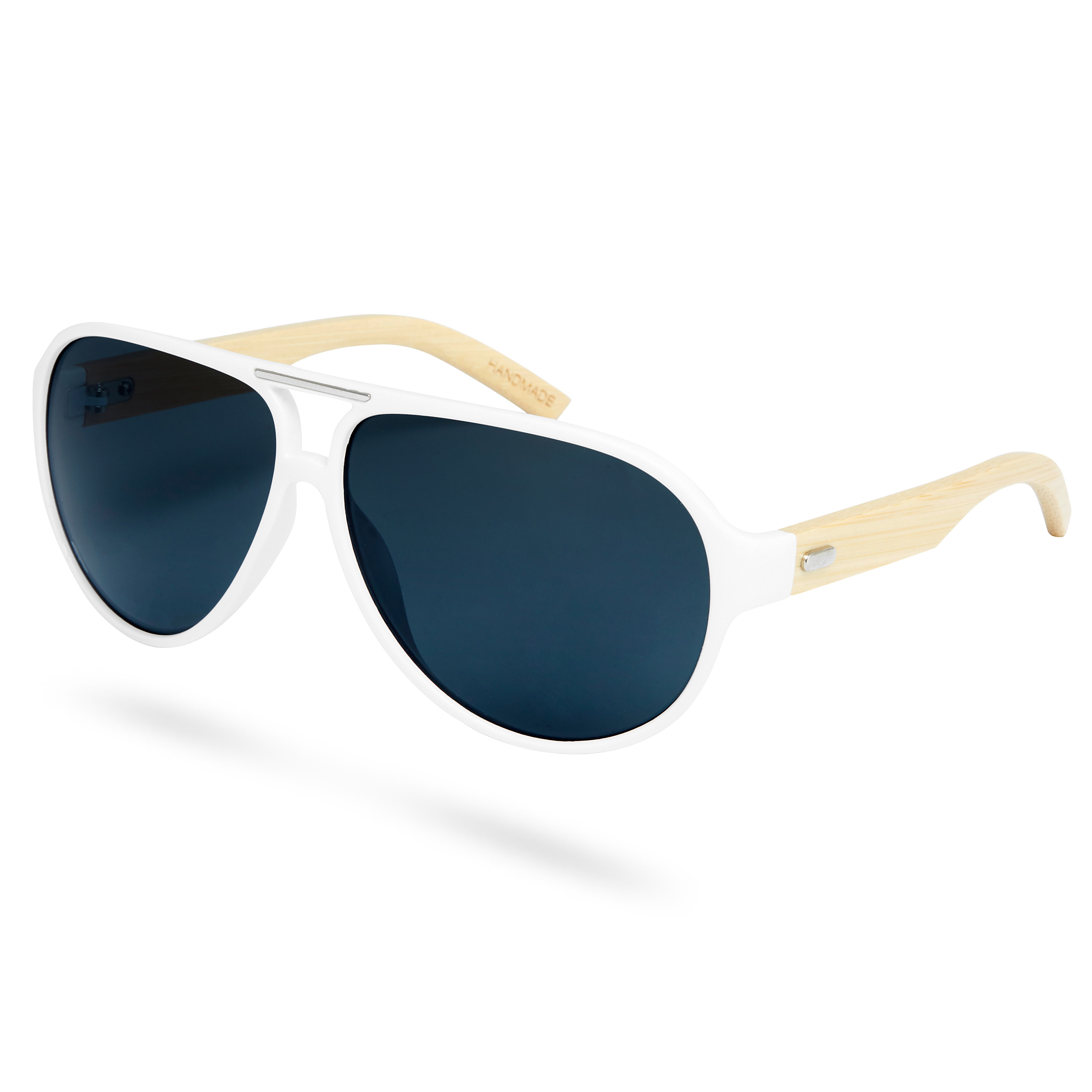 White Bamboo Wood Smoke Sunglasses - 2